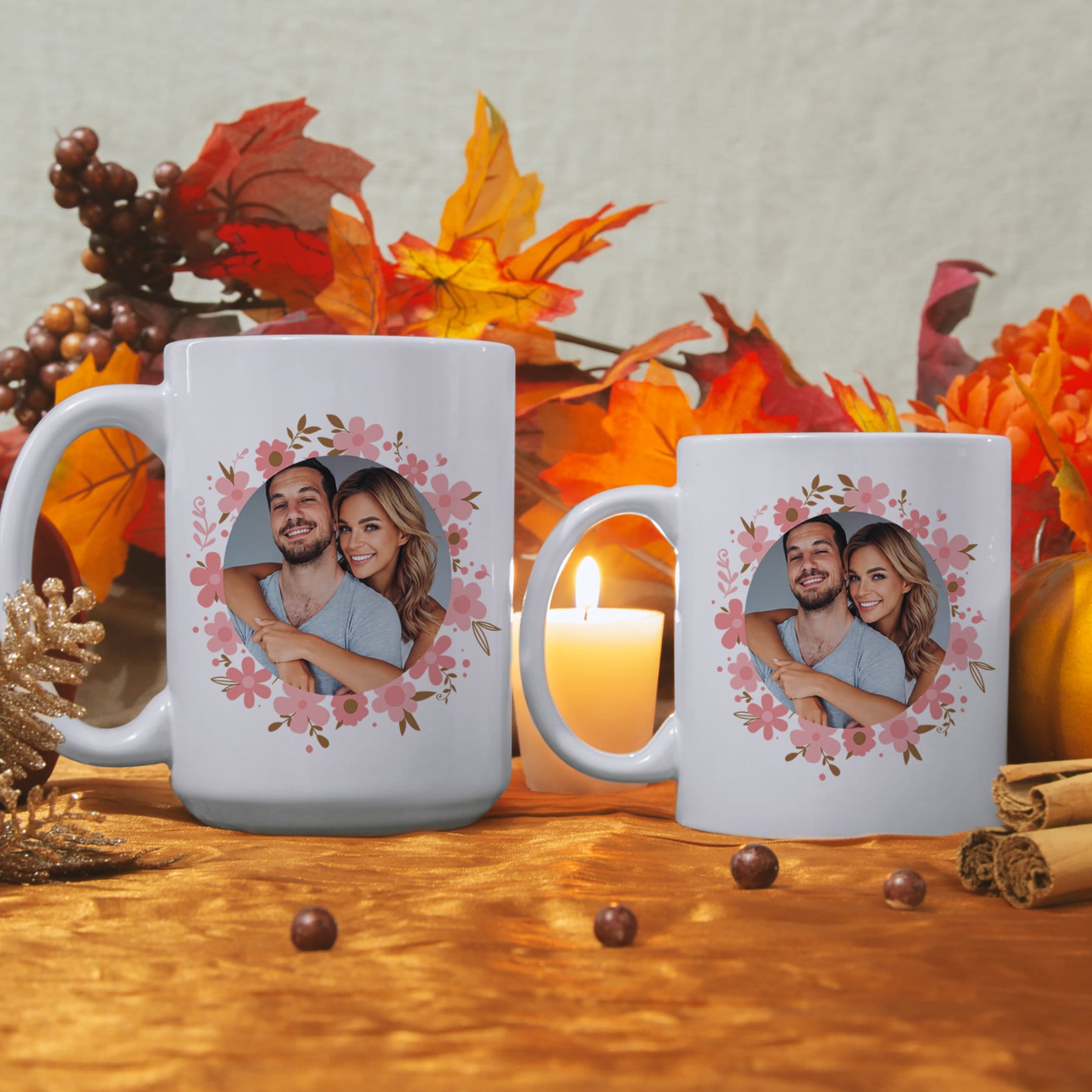 Personalized Custom Photo Coffee Mug with Floral Photo and Text Mom Mama Mum Husband Dad Father Wife Her Him Grandma Family Birthday Gift
