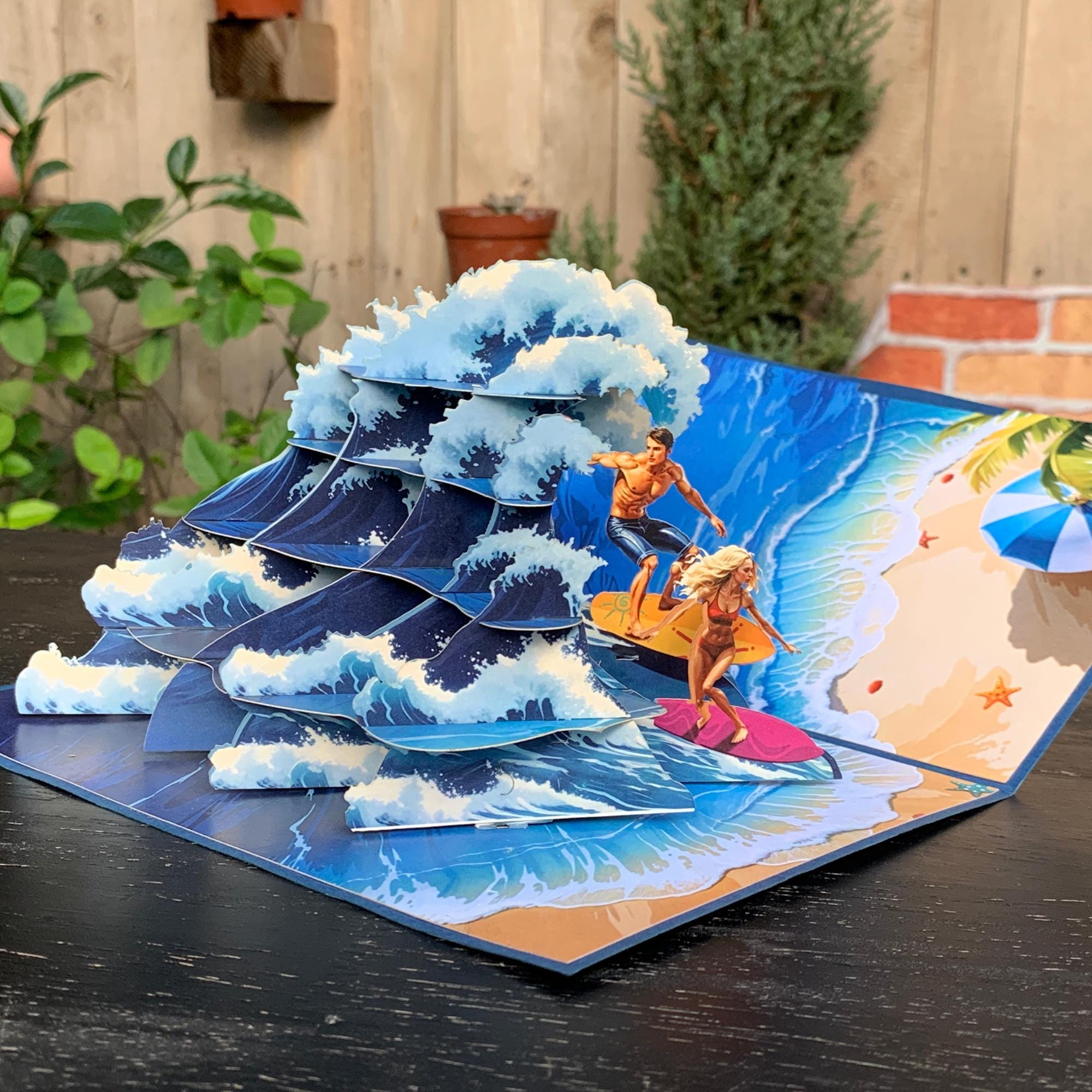 Pop Up Greeting Card, Surfing Card, Thank You card, Birthday Gift, Love Couple Surfing, Outdoor Card, Nature Card, Gift for Him Gift for Her
