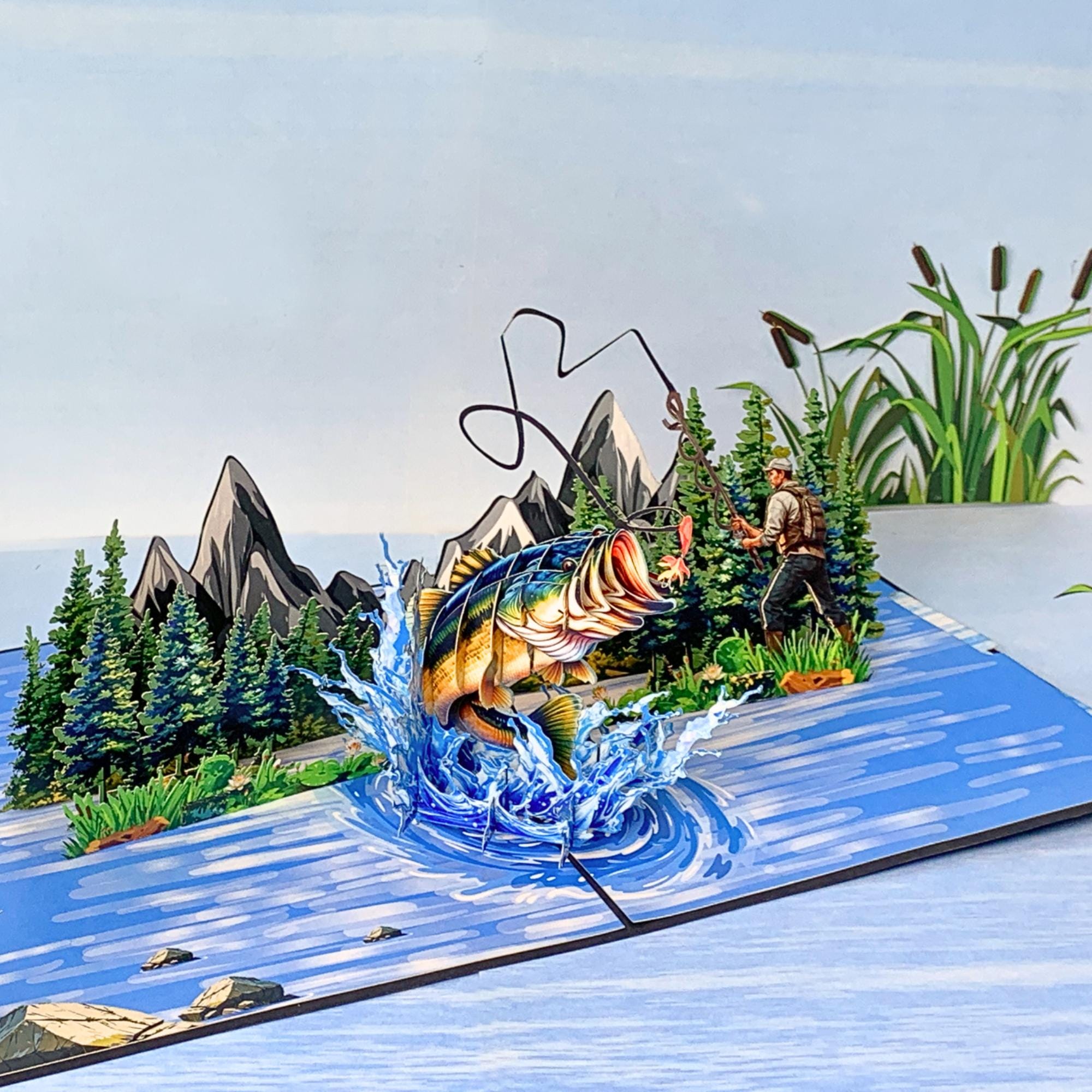Pop Up Greeting Card, Fishing Gift, Bass Fishing, Father's Day Card, Fisher Men Card, Birthday Card, Outdoor Card, Thank You Card, Fishing