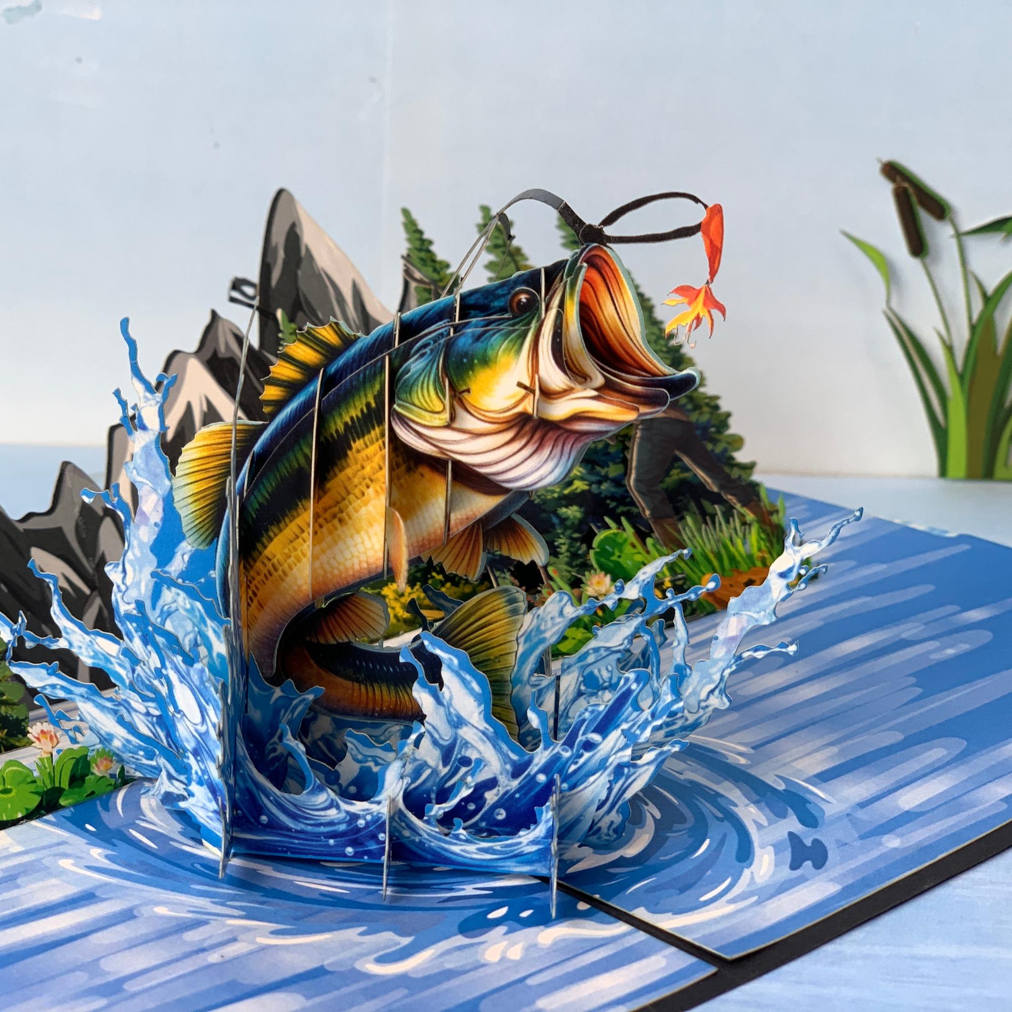 Pop Up Greeting Card, Fishing Gift, Bass Fishing, Father's Day Card, Fisher Men Card, Birthday Card, Outdoor Card, Thank You Card, Fishing