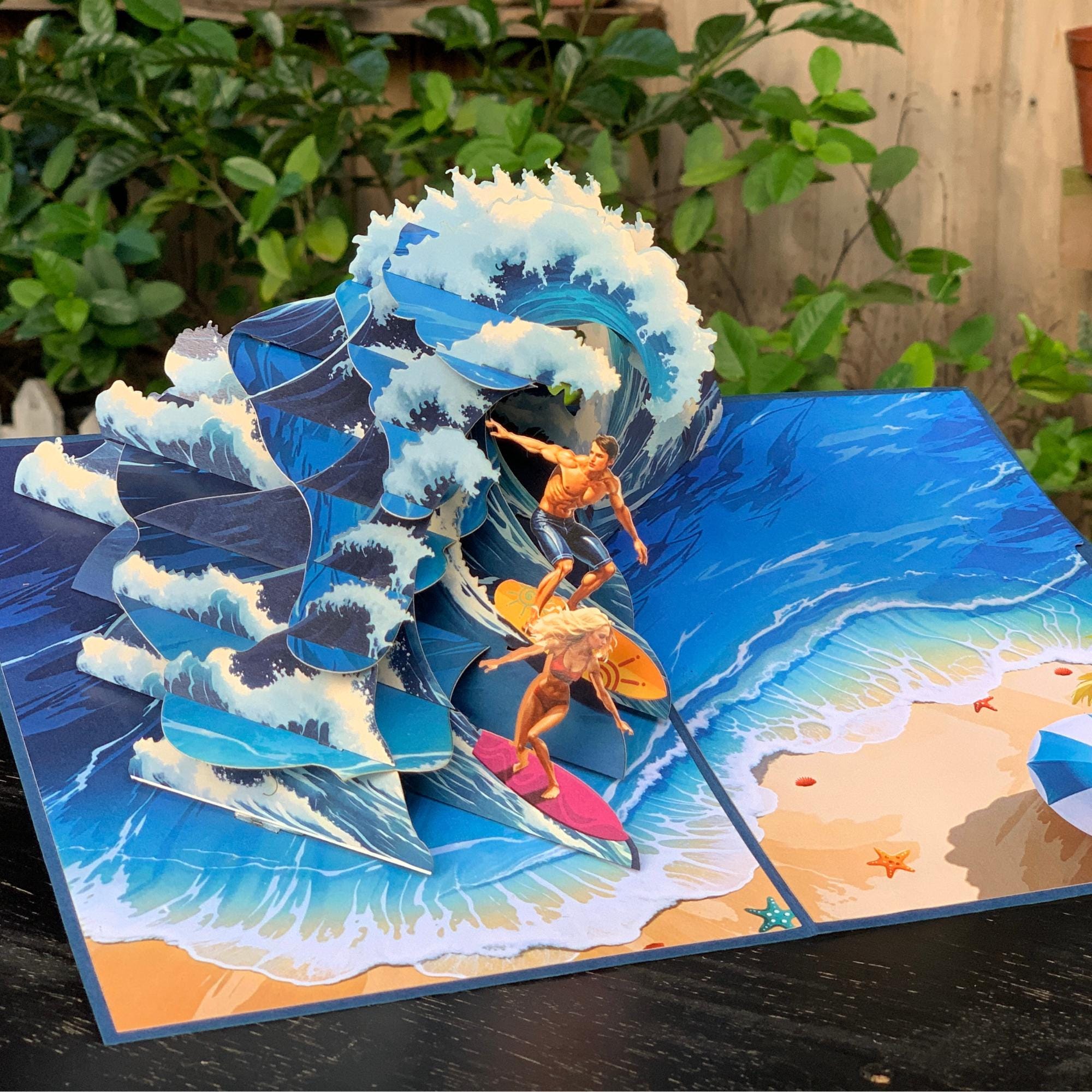 Pop Up Greeting Card, Surfing Card, Thank You card, Birthday Gift, Love Couple Surfing, Outdoor Card, Nature Card, Gift for Him Gift for Her