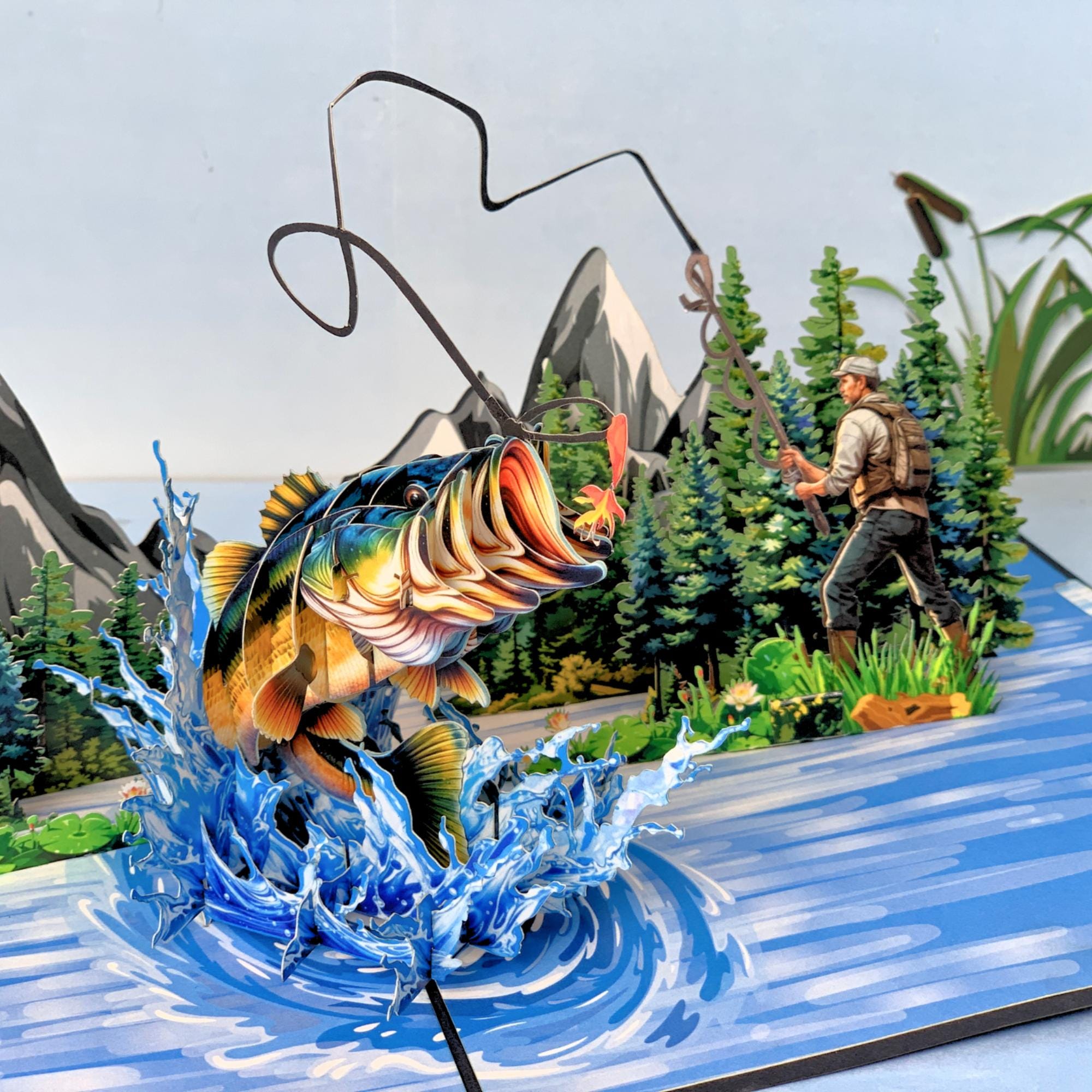 Pop Up Greeting Card, Fishing Gift, Bass Fishing, Father's Day Card, Fisher Men Card, Birthday Card, Outdoor Card, Thank You Card, Fishing