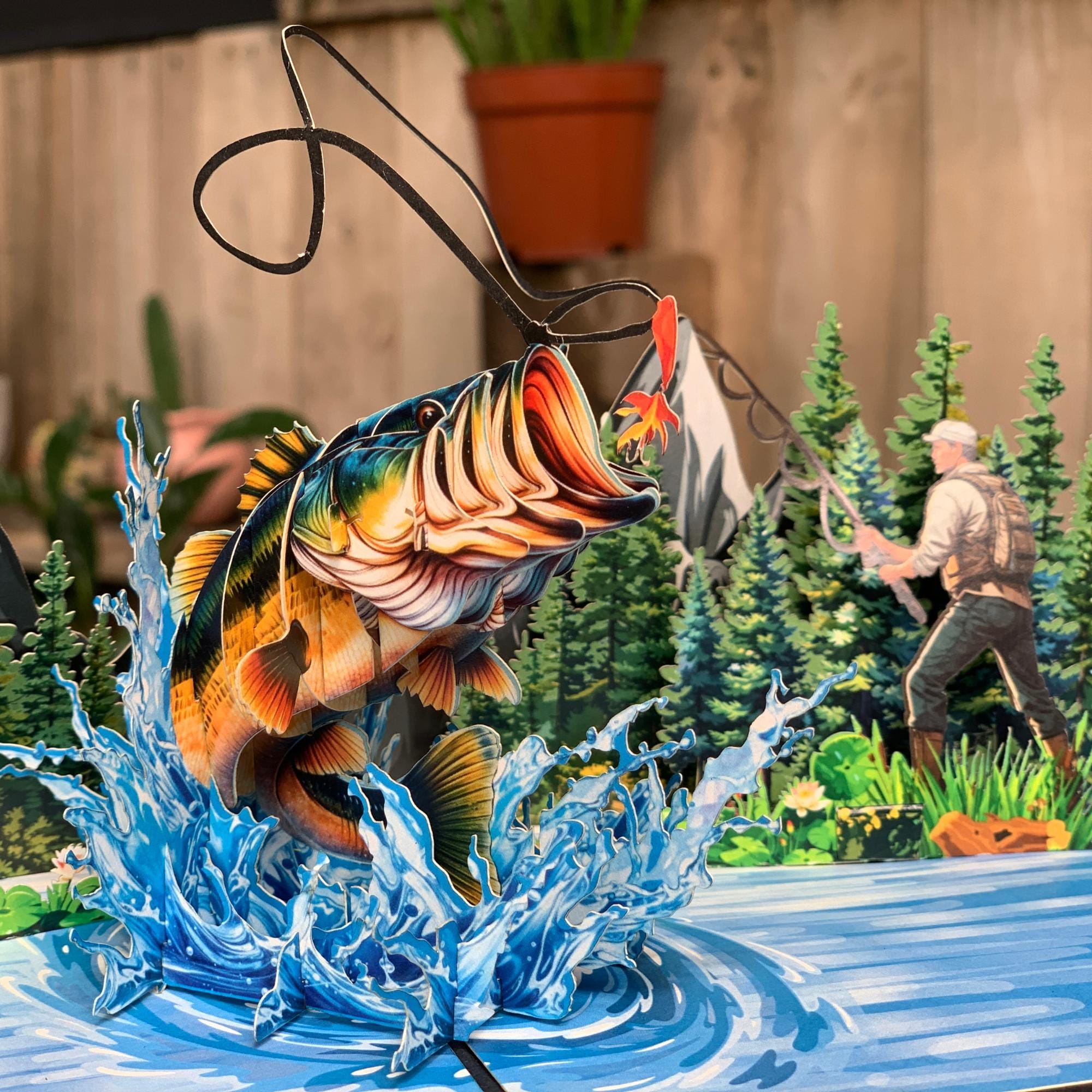 Pop Up Greeting Card, Fishing Gift, Bass Fishing, Father's Day Card, Fisher Men Card, Birthday Card, Outdoor Card, Thank You Card, Fishing