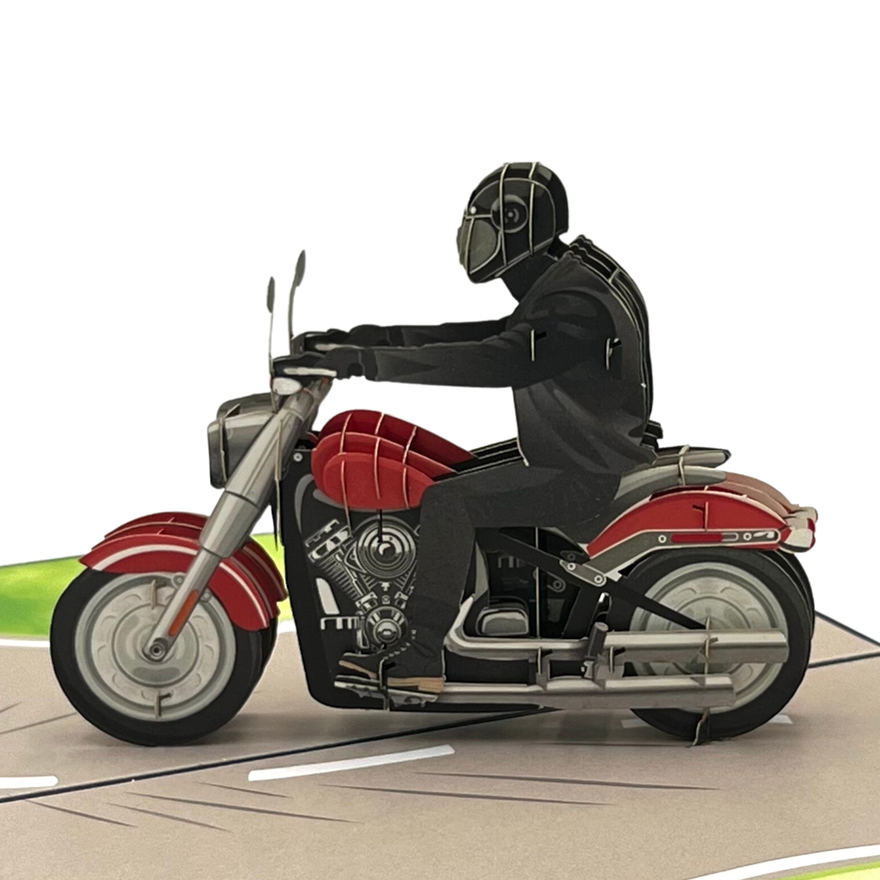 Pop Up Greeting Card Classic Motorcycle Rider Card Birthday Card for Him Husband Boyfriend Thank You Card Adventure Motor Bike Road Trip