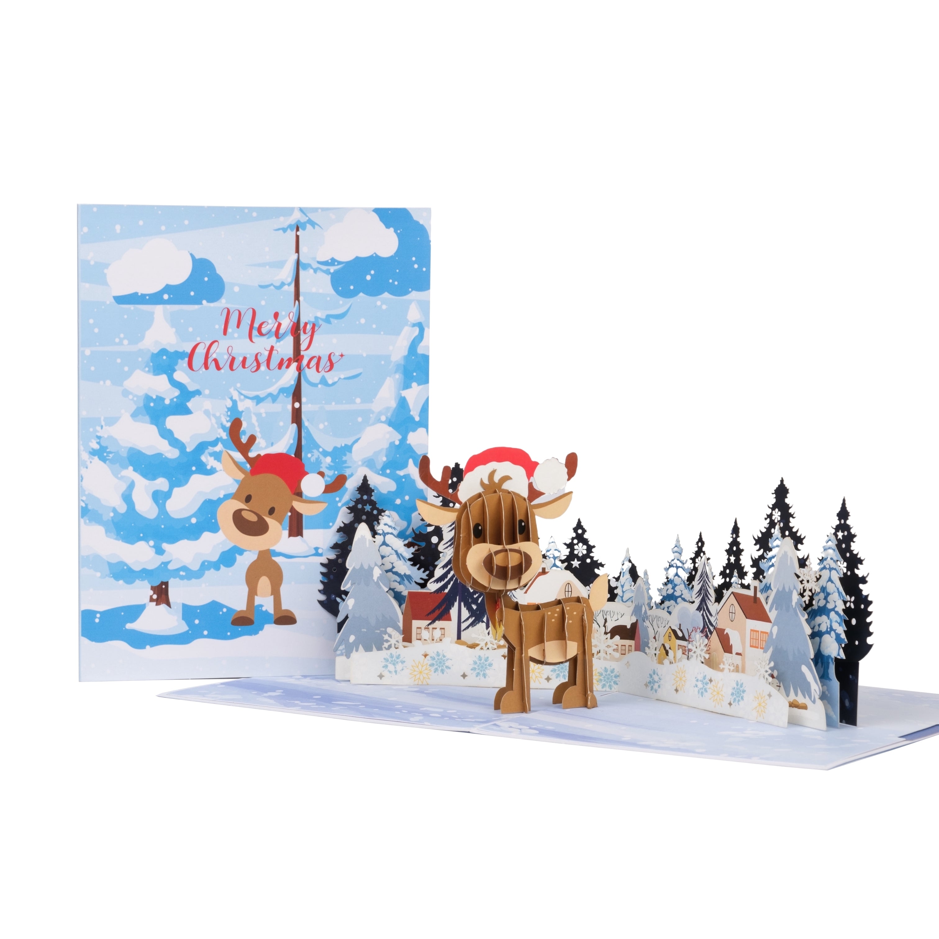 Pop Up Merry Christmas Greeting Card Adorable Reindeer, Christmas theme, Holiday Gift, Christmas decoration, Christmas kid gift, Family Gift
