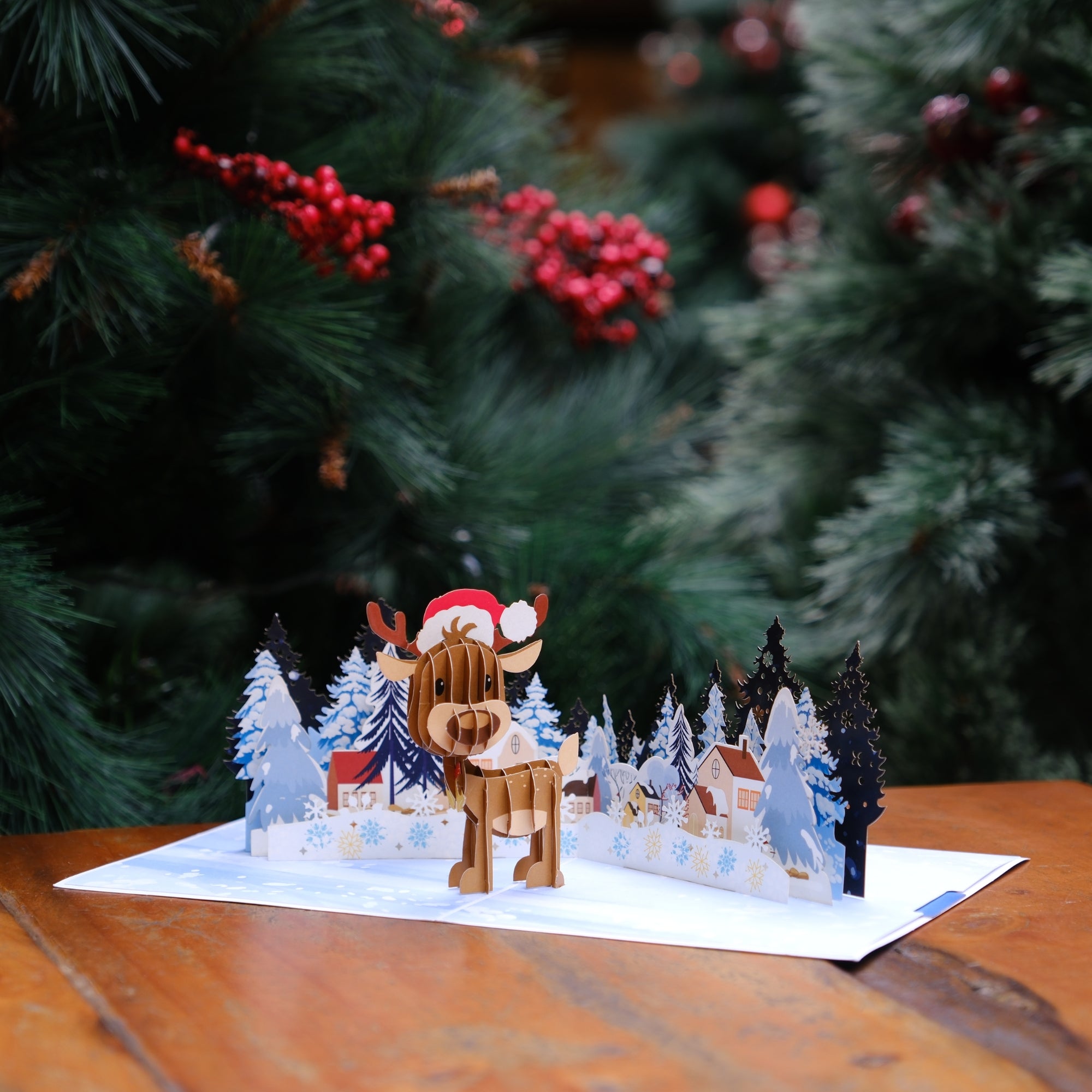 Pop Up Merry Christmas Greeting Card Adorable Reindeer, Christmas theme, Holiday Gift, Christmas decoration, Christmas kid gift, Family Gift