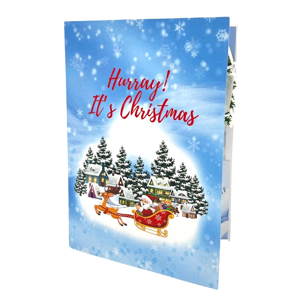 Merry Christmas Pop Up Greeting Card Santa Claus Christmas Town Sleight Card Reindeers Santa Card Winter Card Gift for Christmas Town Vibes