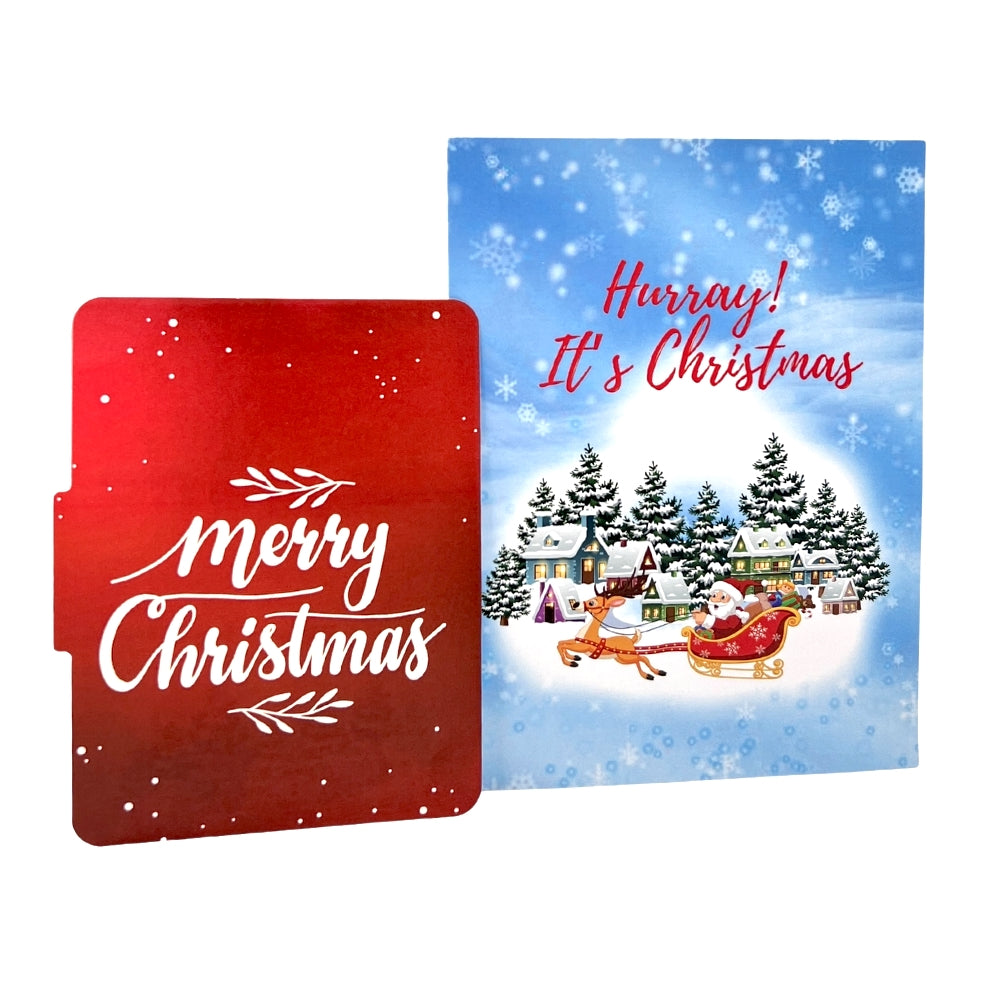 Merry Christmas Pop Up Greeting Card Santa Claus Christmas Town Sleight Card Reindeers Santa Card Winter Card Gift for Christmas Town Vibes