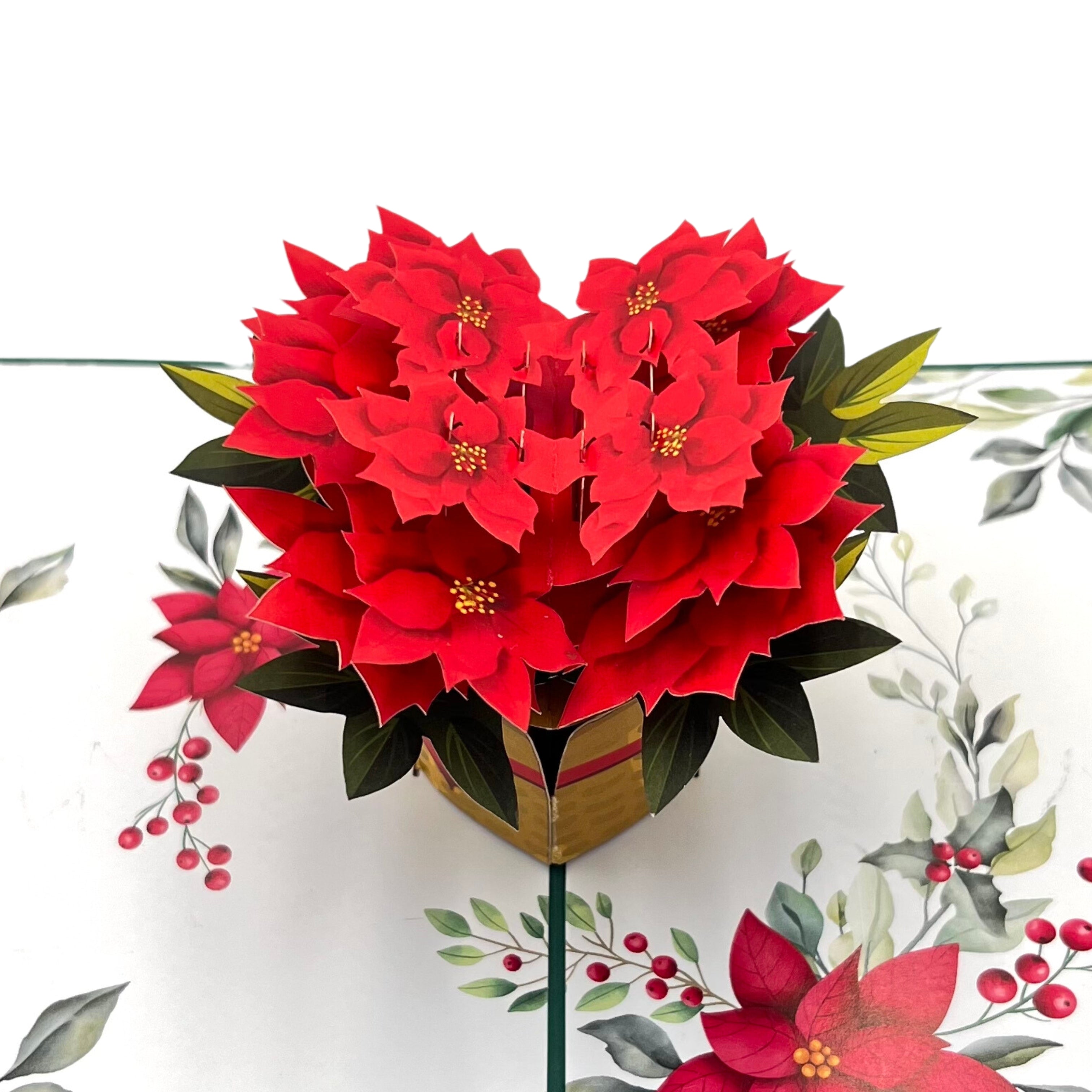 Pop Up Greeting Card Blooming Poinsettia Basket, Thank you Card, Birthday Card, Flower Gift, Nature Card, Christmas Flower, Holiday Card