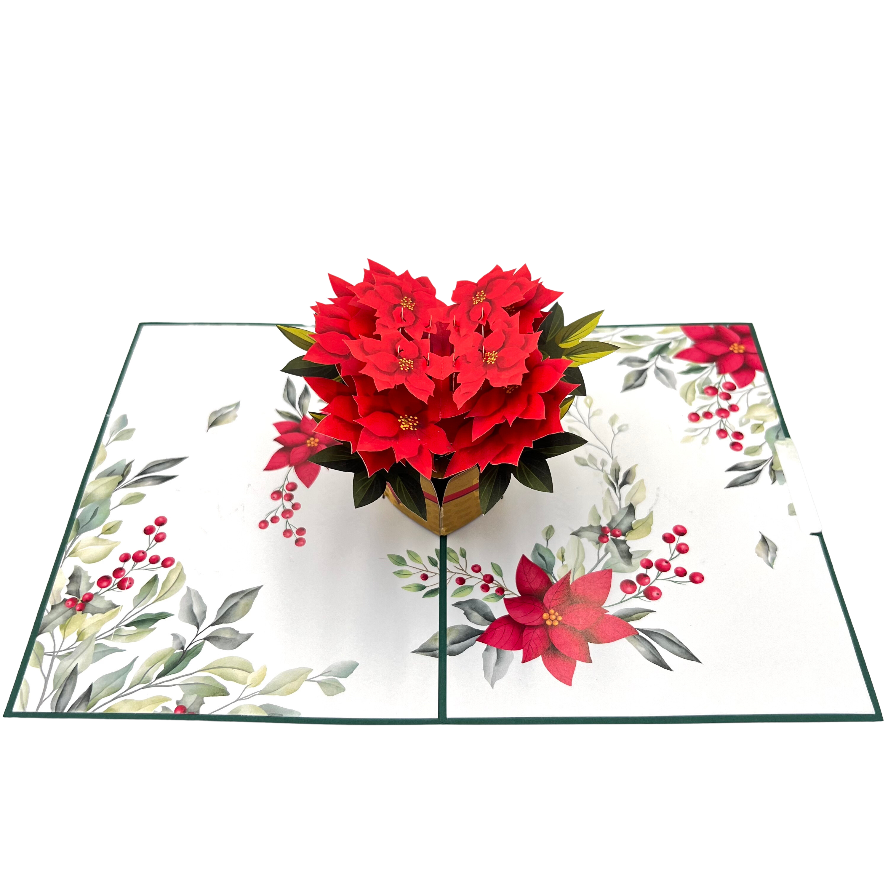 Pop Up Greeting Card Blooming Poinsettia Basket, Thank you Card, Birthday Card, Flower Gift, Nature Card, Christmas Flower, Holiday Card