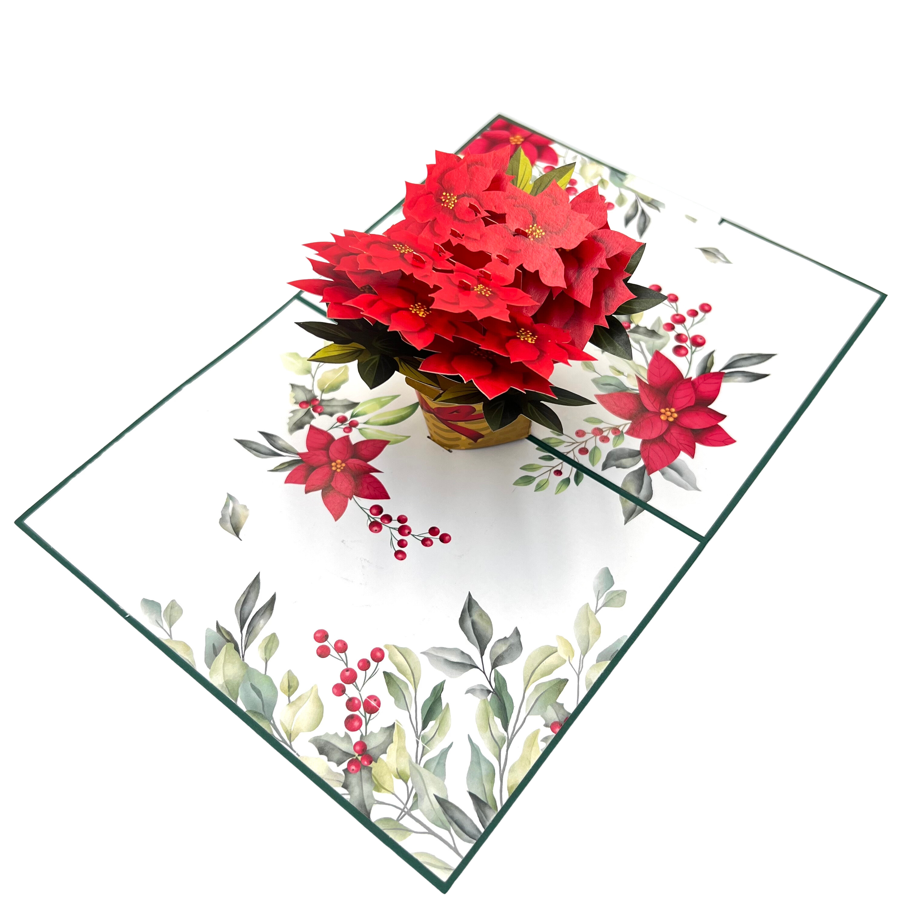 Pop Up Greeting Card Blooming Poinsettia Basket, Thank you Card, Birthday Card, Flower Gift, Nature Card, Christmas Flower, Holiday Card