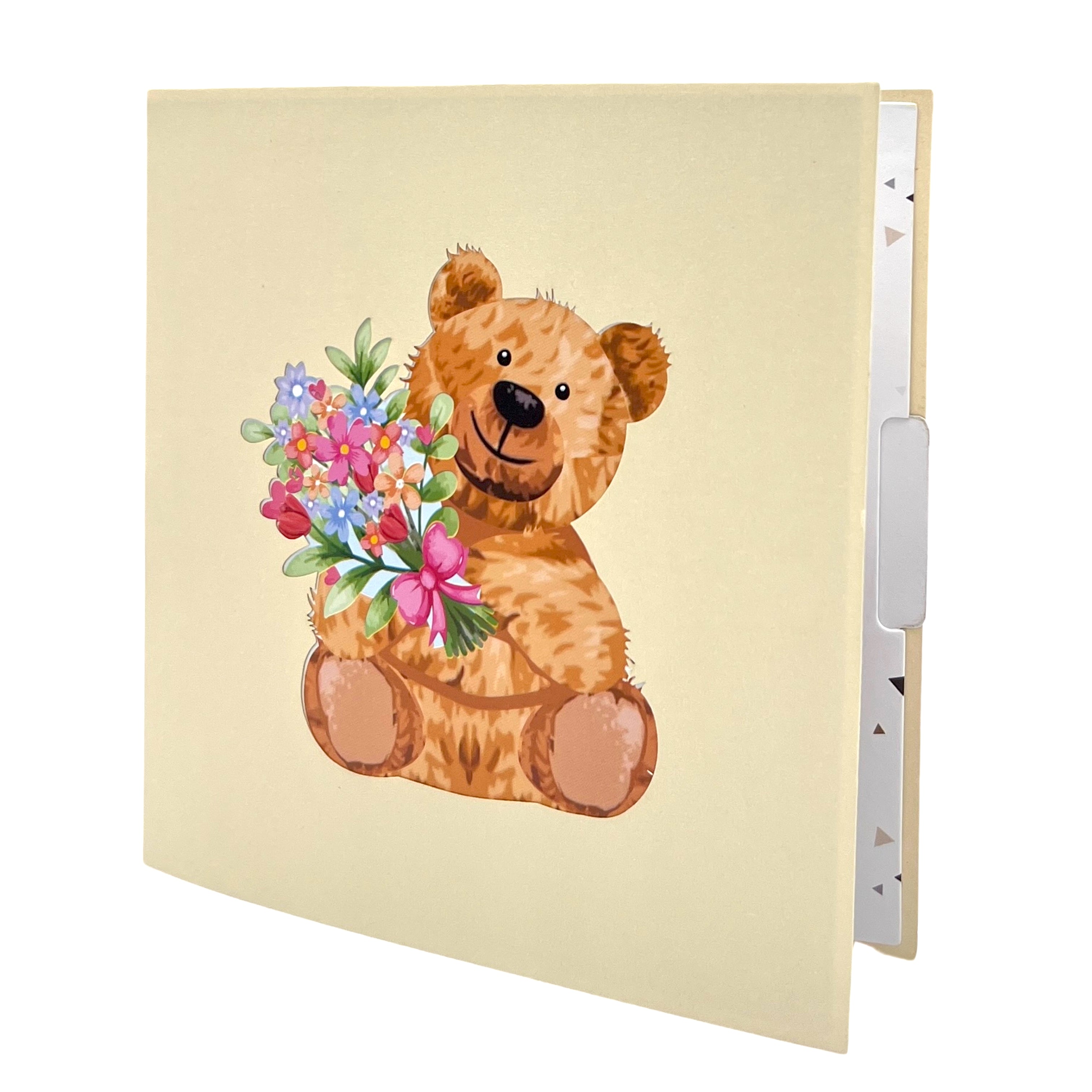 Pop Up Greeting Card Teddy Bear Hold Bouquet Flower Card Cartoon Animals Flower Birthday Thank You Card for Kid Mom Dad Family Friend Gift