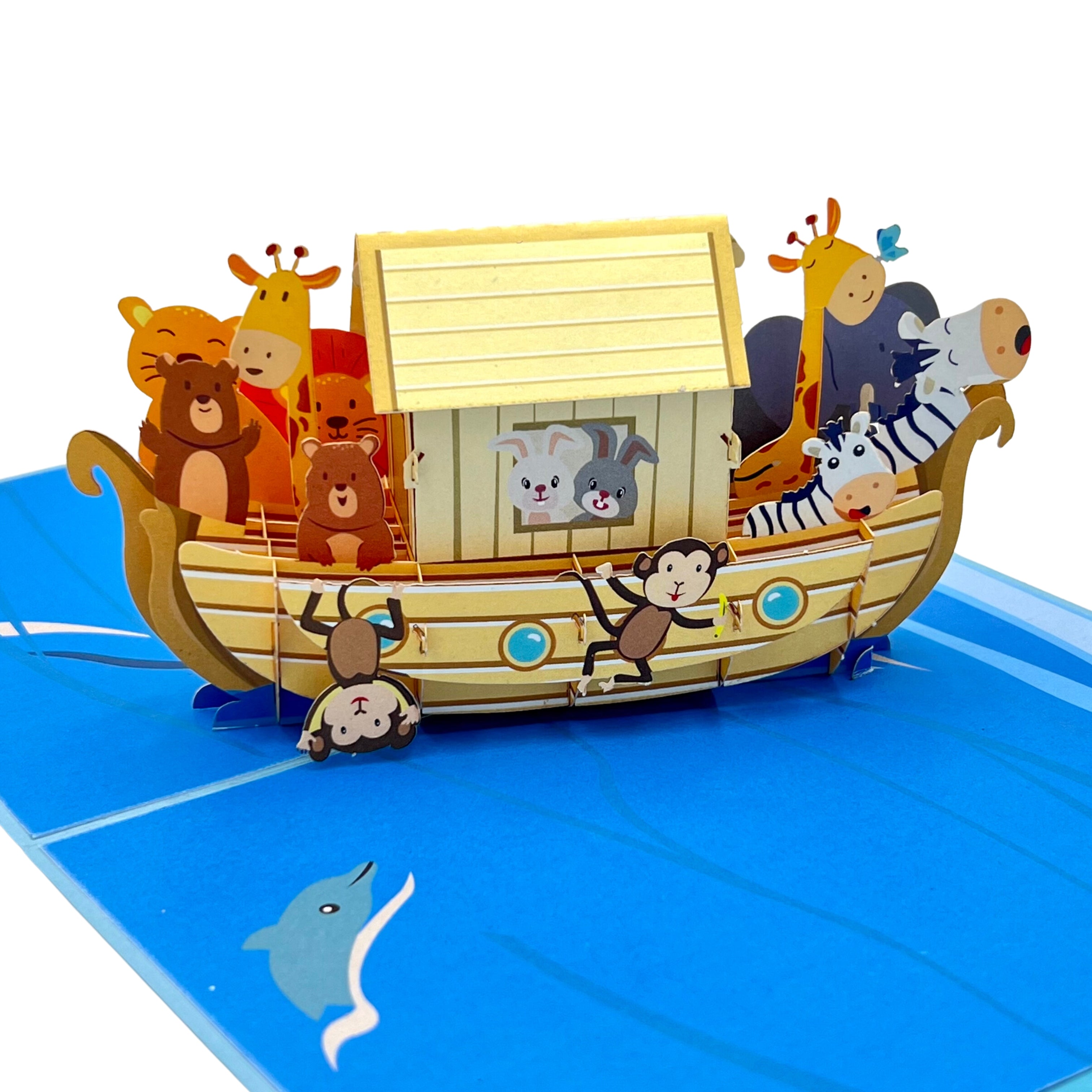 Pop Up Greeting Card Cartoon Animals Boat Adventure Journey Card, Kid Card, Thank you Card, Birthday Card, Family Card, Gift for Children