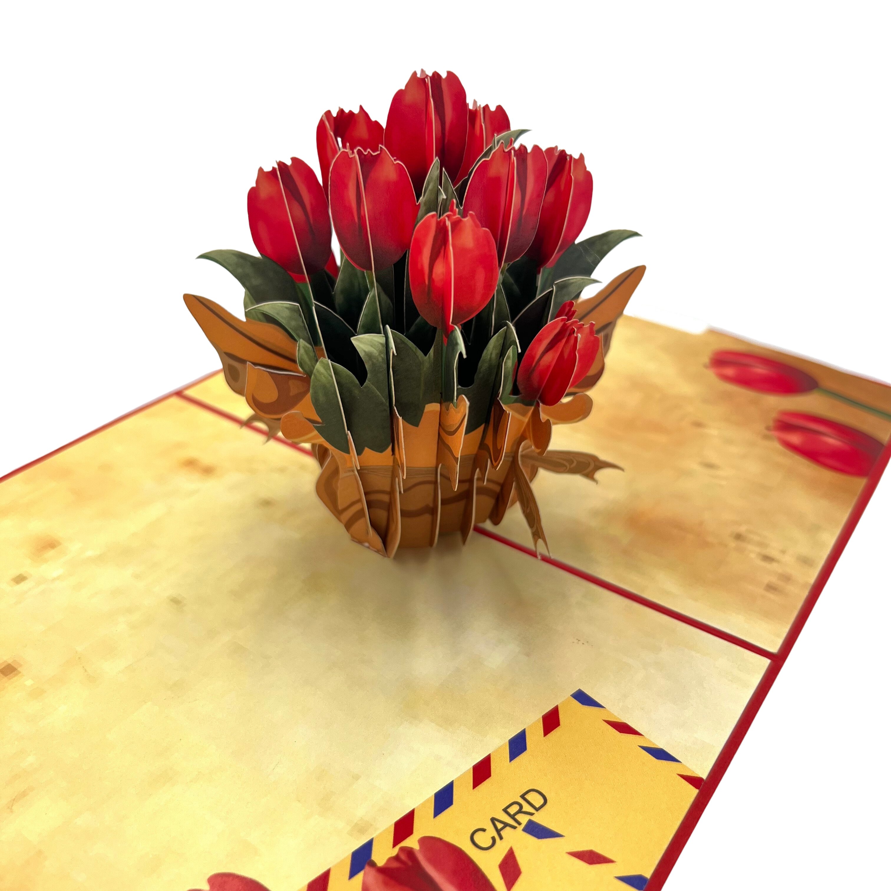 Pop Up Greeting Card Basket of Tulips Card, Love Card, Valentine Gift, Mothers Day Card, Family Card, Wedding Card, Anniversary, Celebration