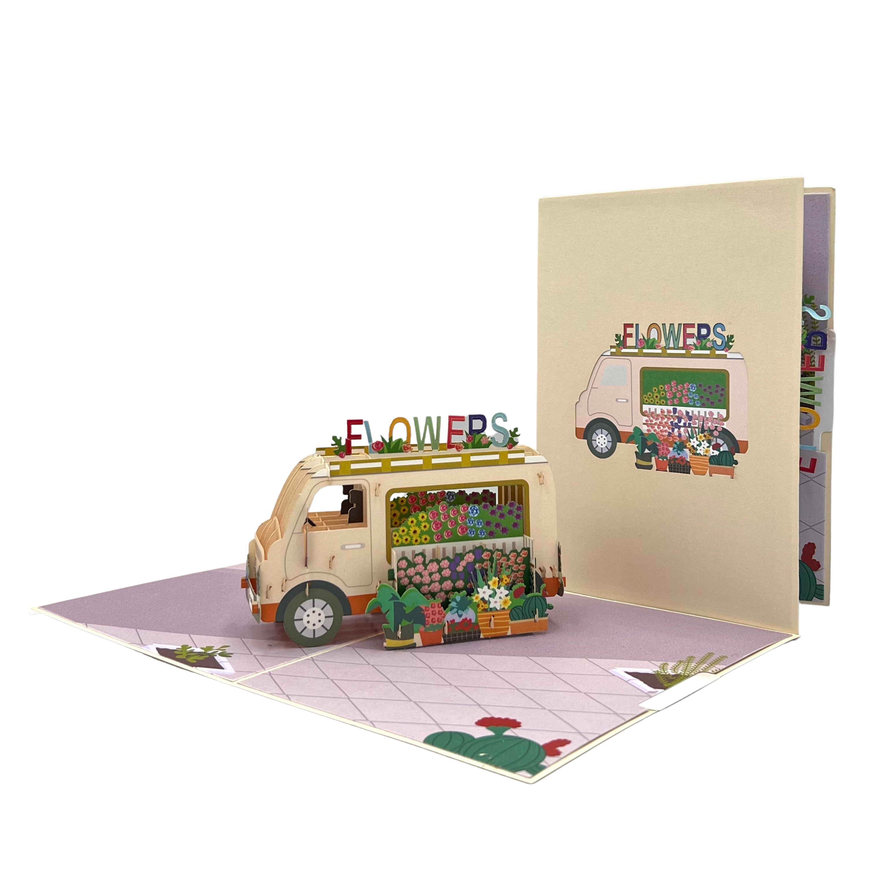 Pop Up Greeting Card Blooming Flower Van Adventure Flower Vehicle Card Floral card Nature Lover Card Nature Card Classic Spring Vehicle Card