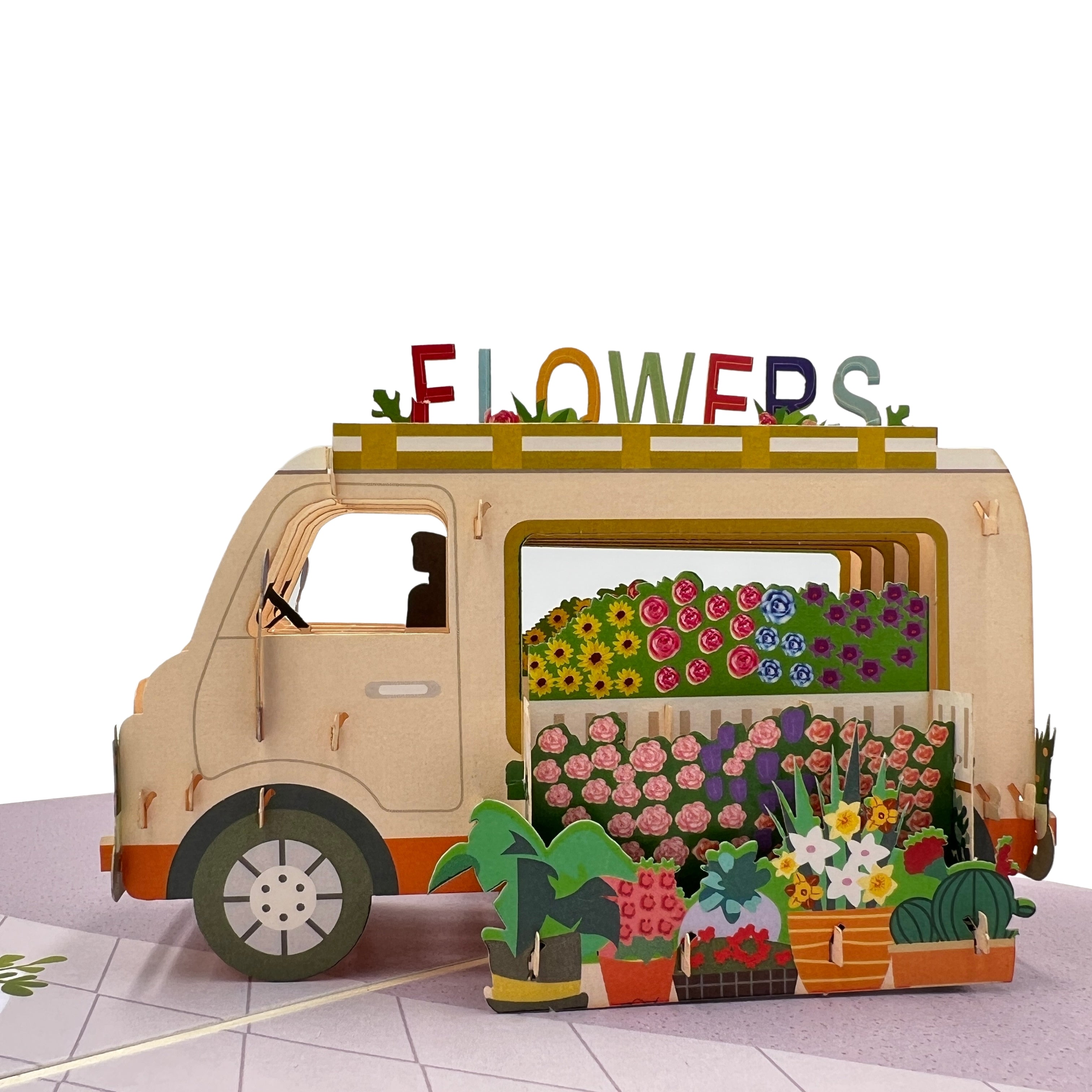 Pop Up Greeting Card Blooming Flower Van Adventure Flower Vehicle Card Floral card Nature Lover Card Nature Card Classic Spring Vehicle Card