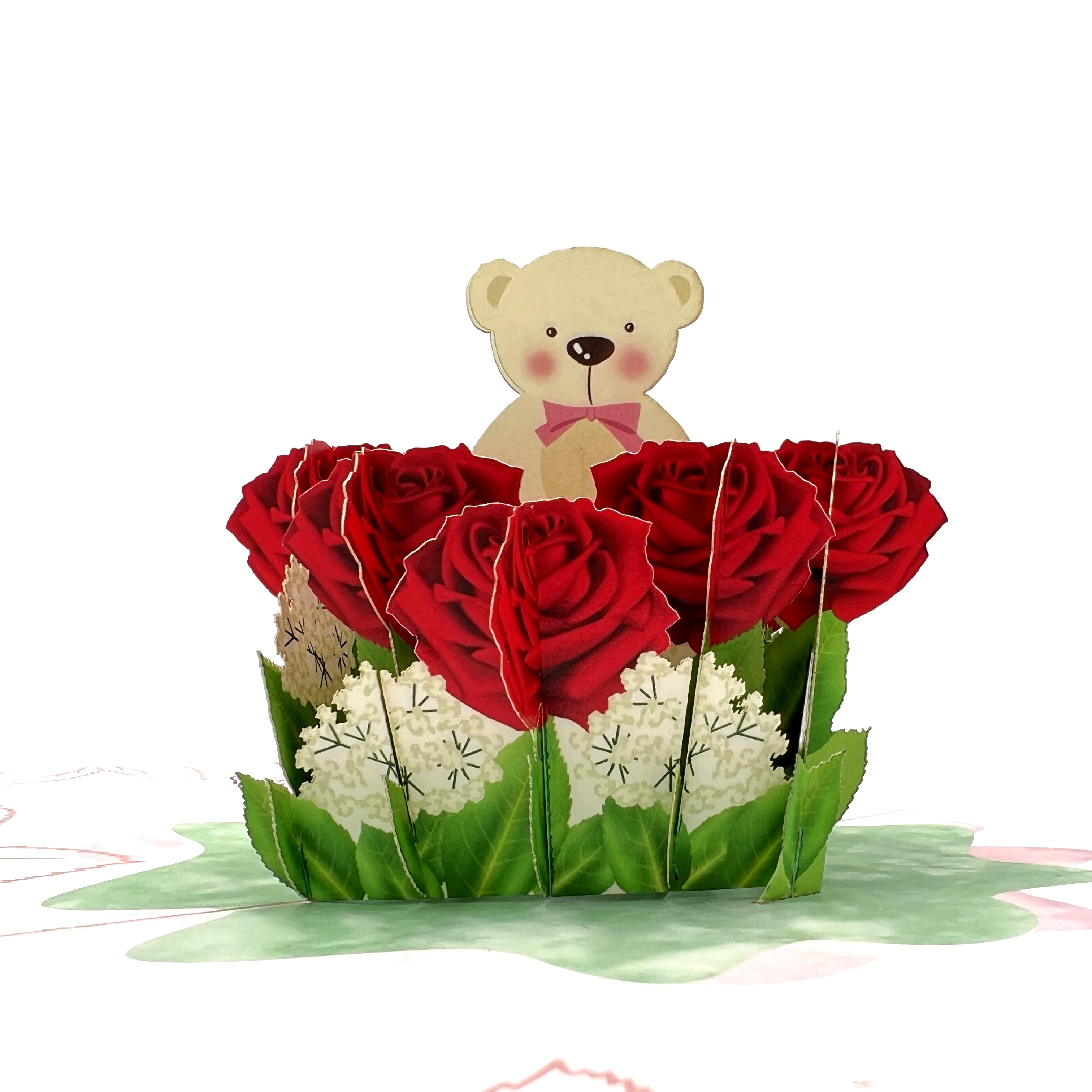 Pop Up Greeting Card Roses Teddy Bear Card, Birthday Card, Gift for Kid, Thank you Card, Animal Gift, Nature Gift, Flower Card, Mothers Day