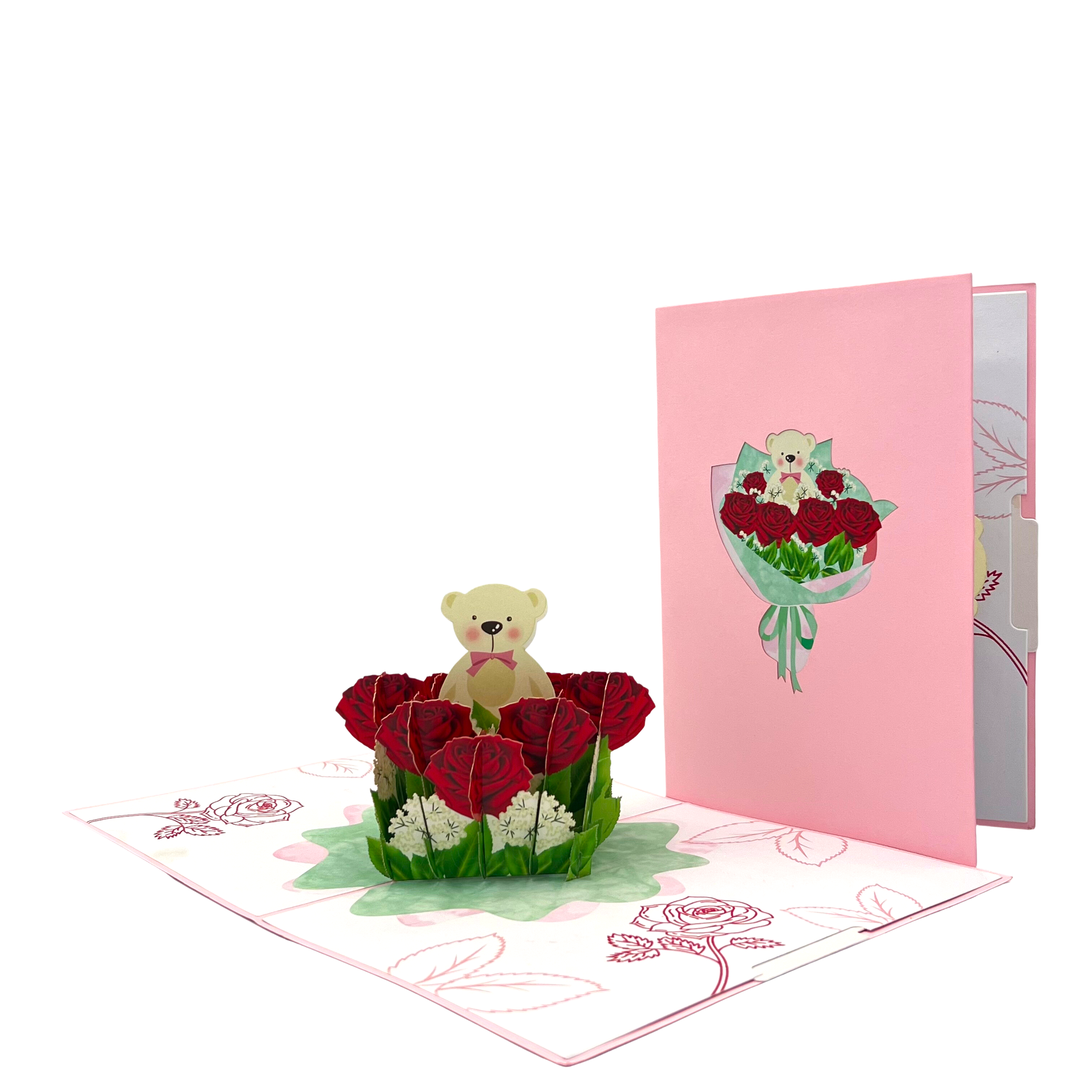 Pop Up Greeting Card Roses Teddy Bear Card, Birthday Card, Gift for Kid, Thank you Card, Animal Gift, Nature Gift, Flower Card, Mothers Day