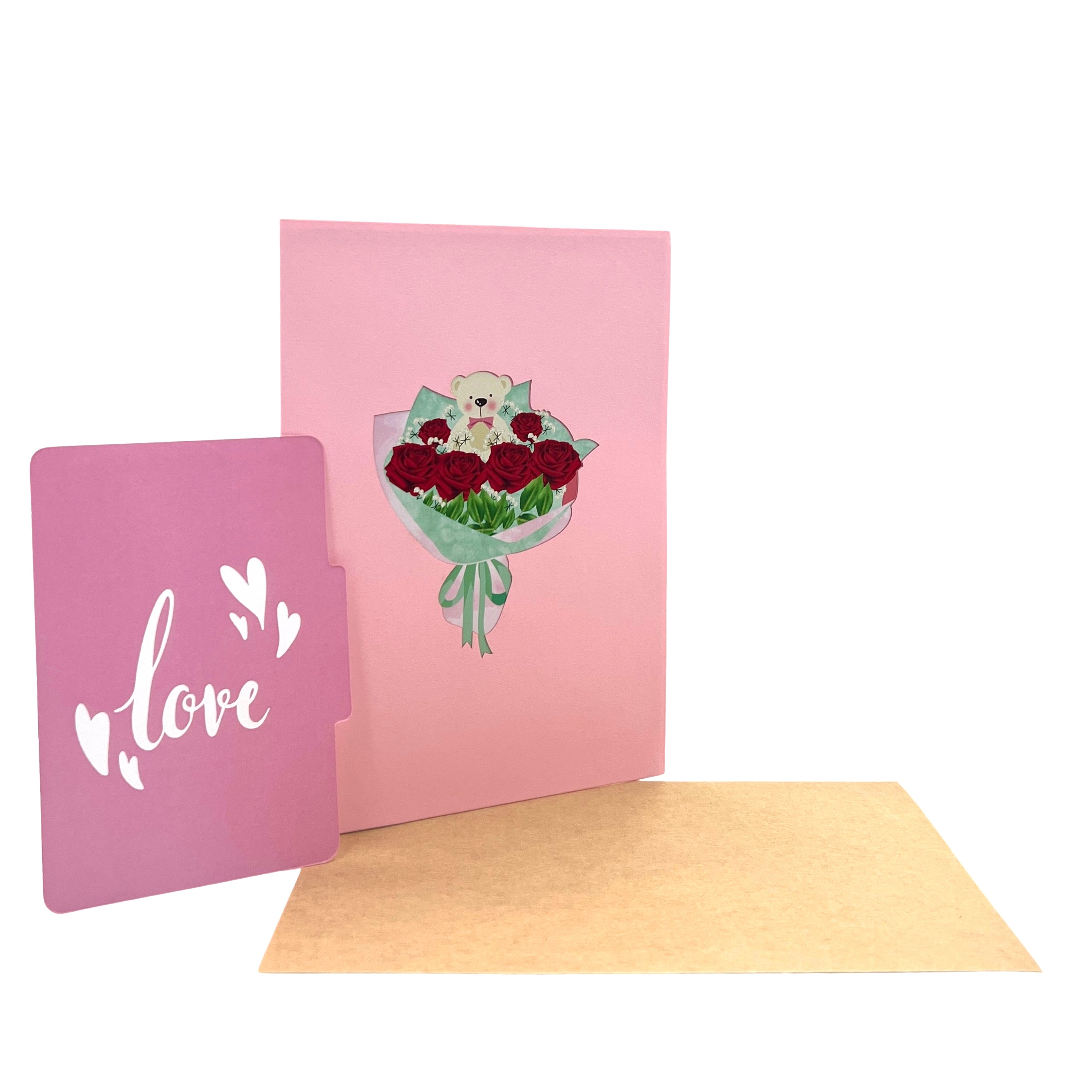 Pop Up Greeting Card Roses Teddy Bear Card, Birthday Card, Gift for Kid, Thank you Card, Animal Gift, Nature Gift, Flower Card, Mothers Day