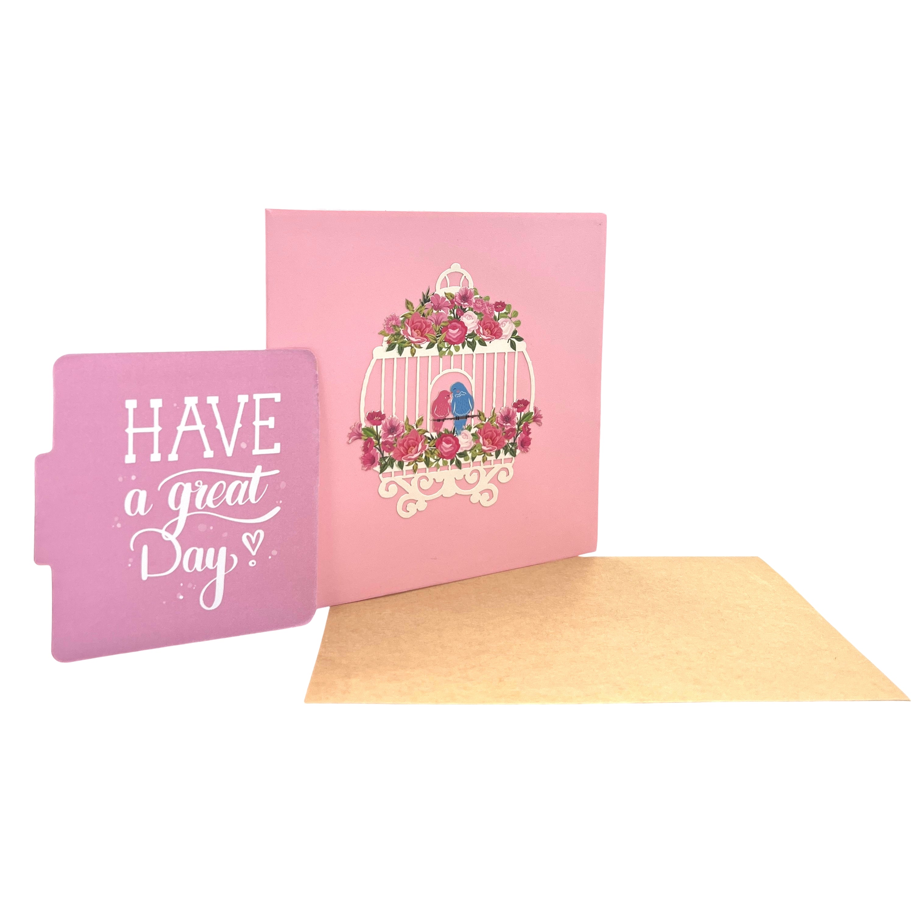 Pop Up Greeting Card Love birds In Paradise Wedding Card, Valentine Card, Thank you Card, birthday Gift, Family Card, Flower, Animal Card