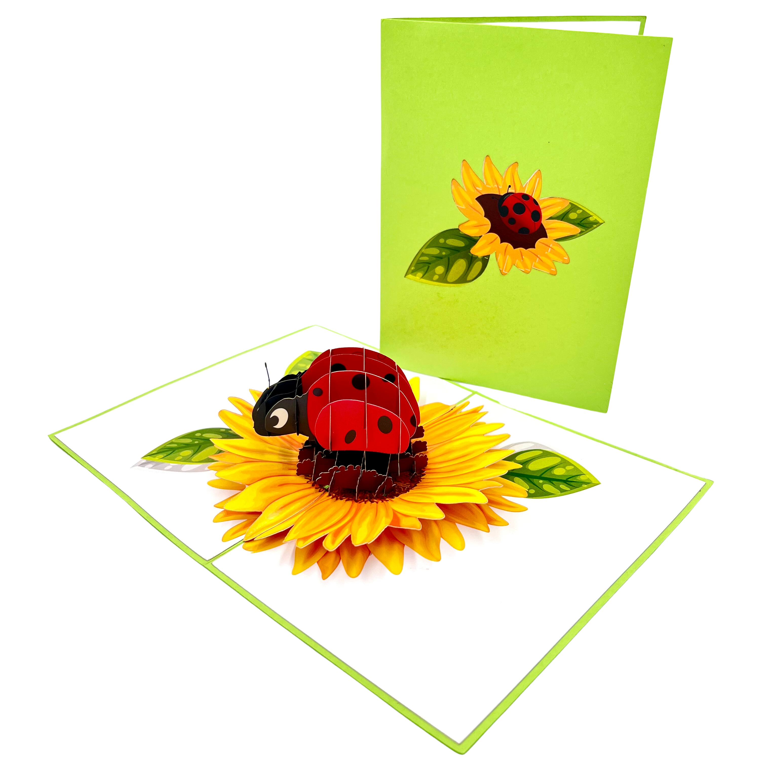 Pop Up Greeting Card a Ladybug on SunFlower Card, Flower Nature Animal Lover Card Thank You Birthday Gift for Kid Mom Dad Family Friend