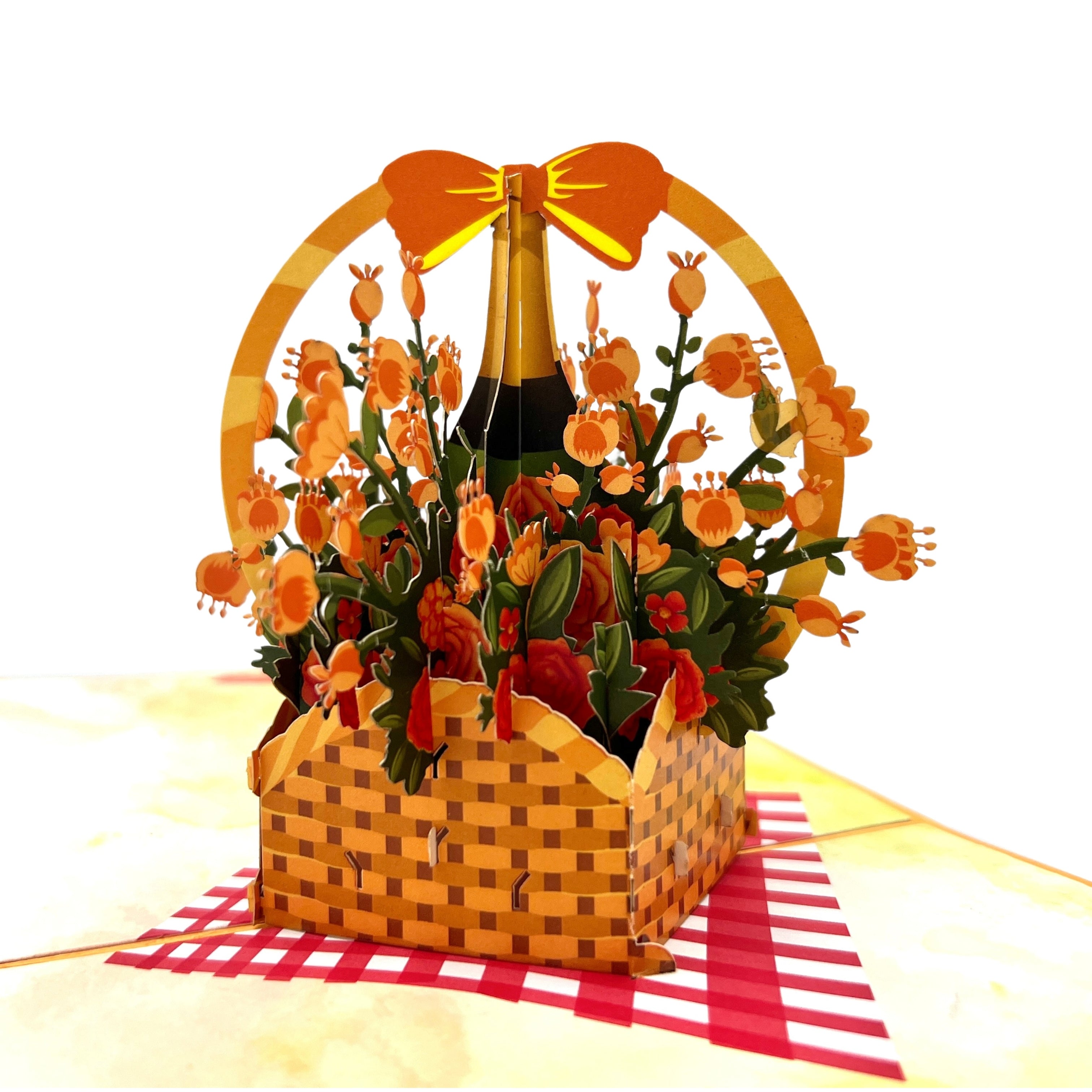 Pop Up Greeting Card Anniversary Grand Opening Champaign Flower Gift Flower Basket Wine Gift Congratulation Card Birthday Thank you Card