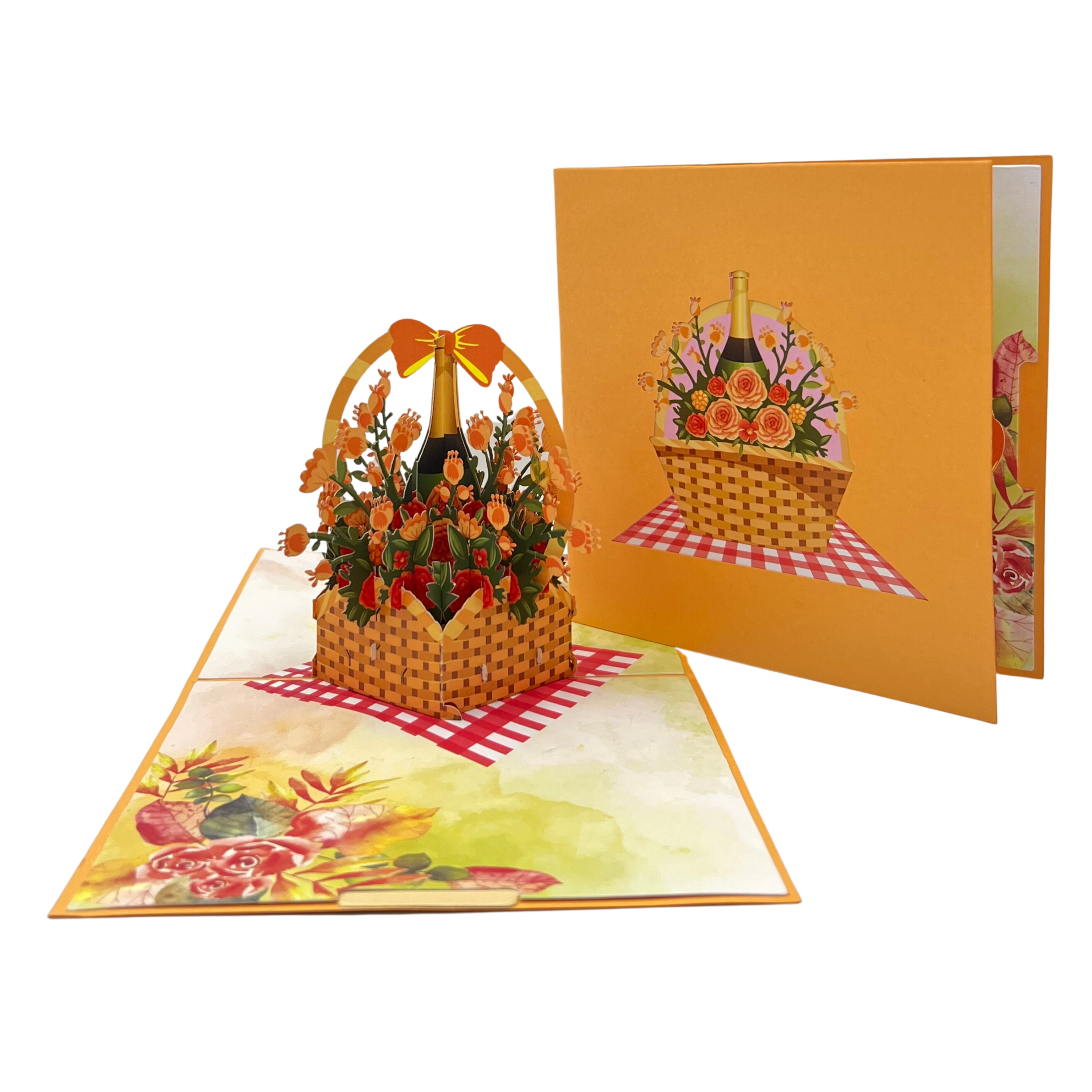 Pop Up Greeting Card Anniversary Grand Opening Champaign Flower Gift Flower Basket Wine Gift Congratulation Card Birthday Thank you Card