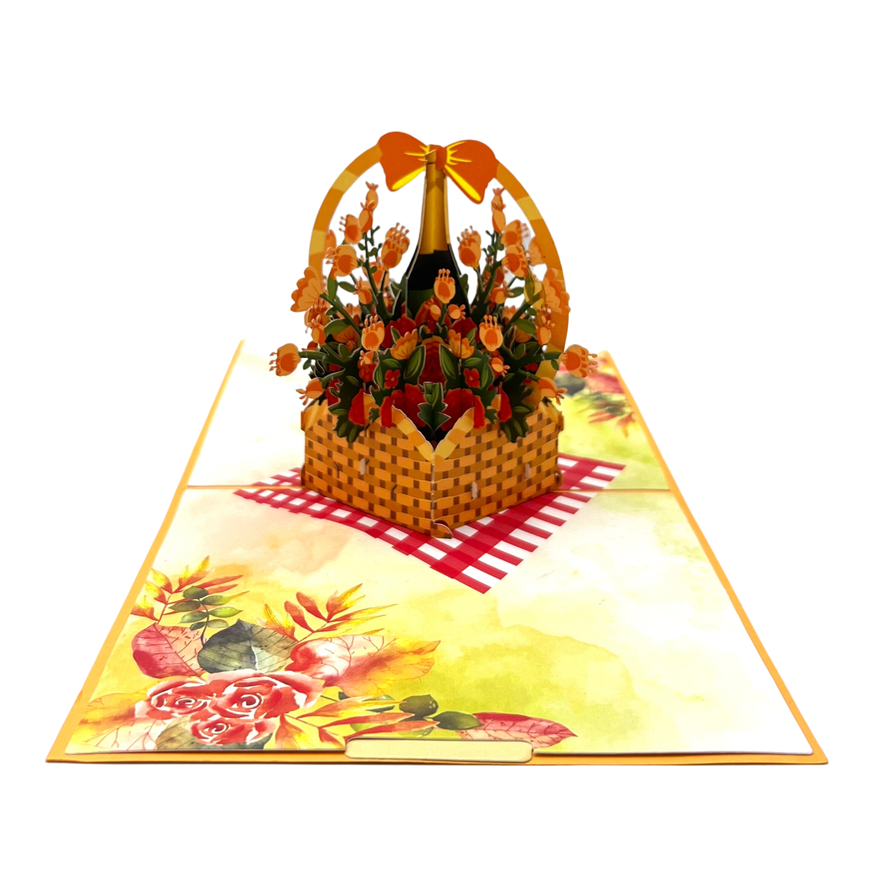 Pop Up Greeting Card Anniversary Grand Opening Champaign Flower Gift Flower Basket Wine Gift Congratulation Card Birthday Thank you Card