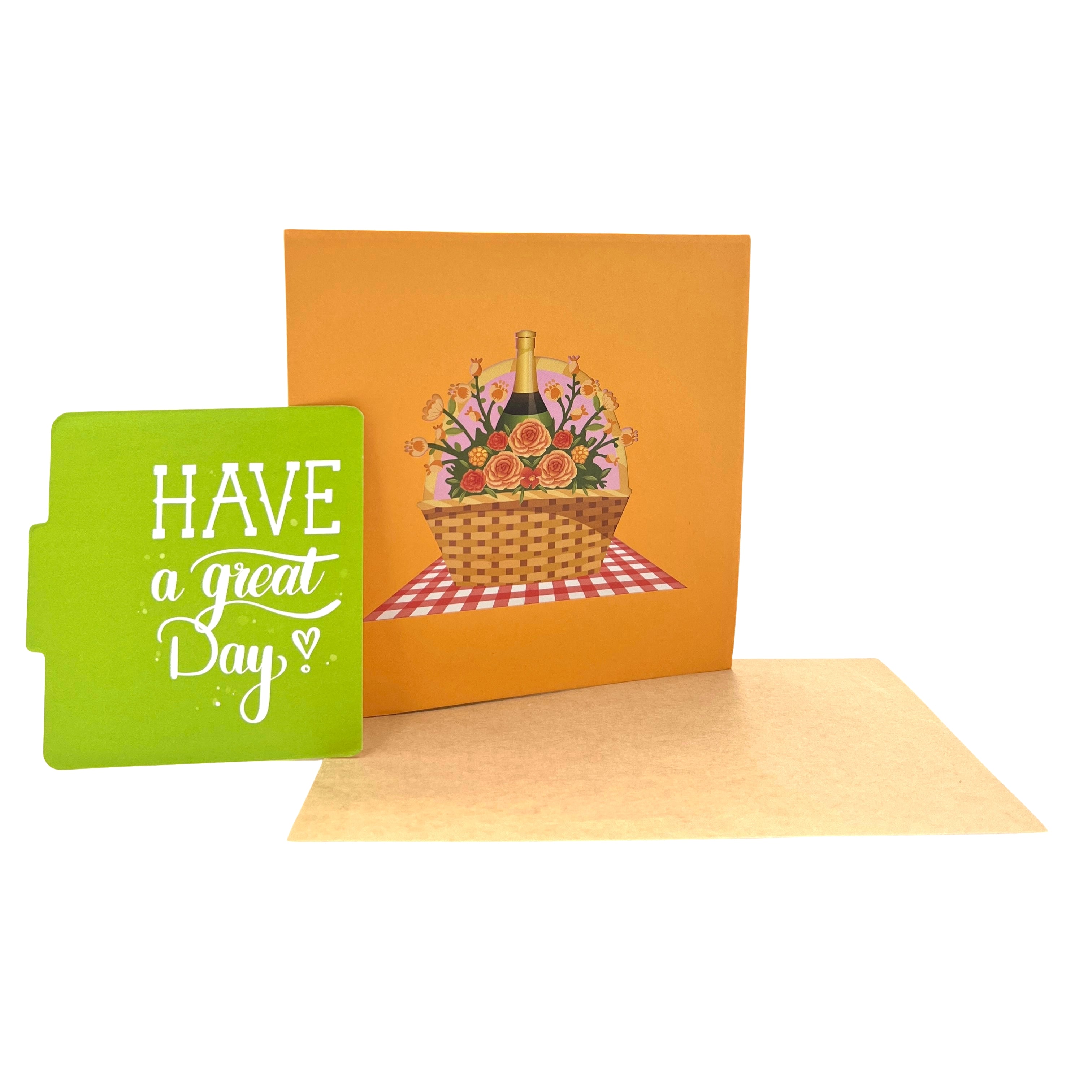 Pop Up Greeting Card Anniversary Grand Opening Champaign Flower Gift Flower Basket Wine Gift Congratulation Card Birthday Thank you Card