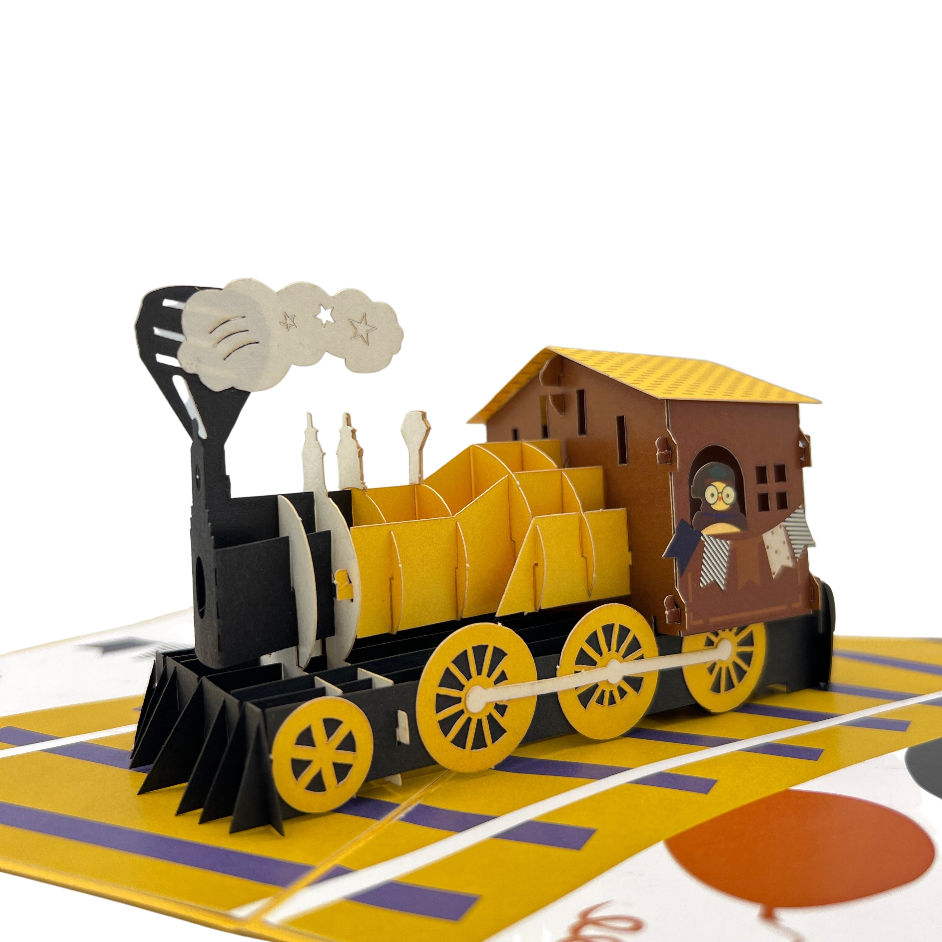 Pop Up Greeting Card Yellow Train Pop Up Card for Dad Fathers Day Birthday Thank You Hard Working Gift Family Husband Dad Fathers Day Card