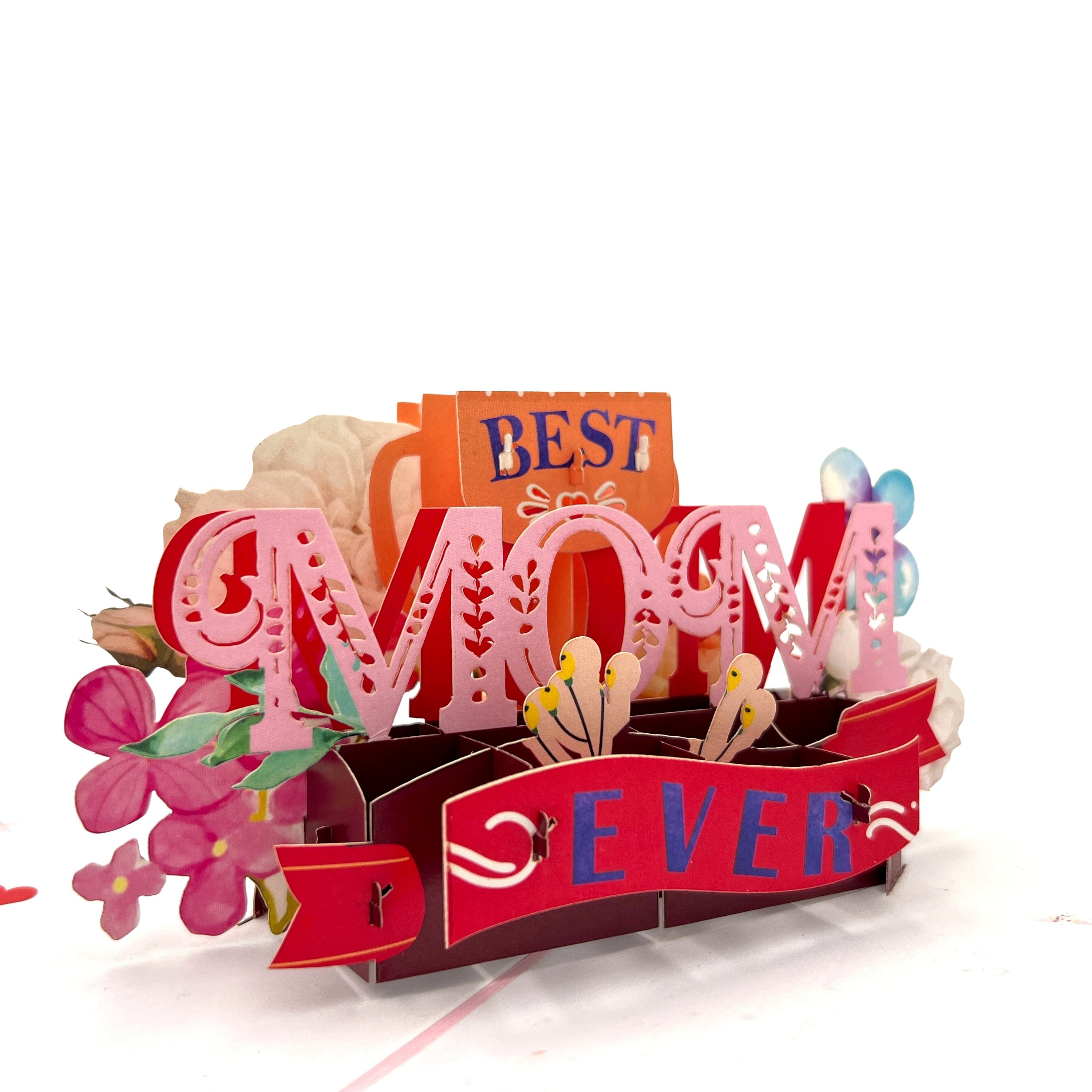 Yeti Best Mom Ever Gift Set for Mom on Mother's day, Pink customized YETI Rambler 20oz Tumbler plus a Pop Up 3D Greeting Card