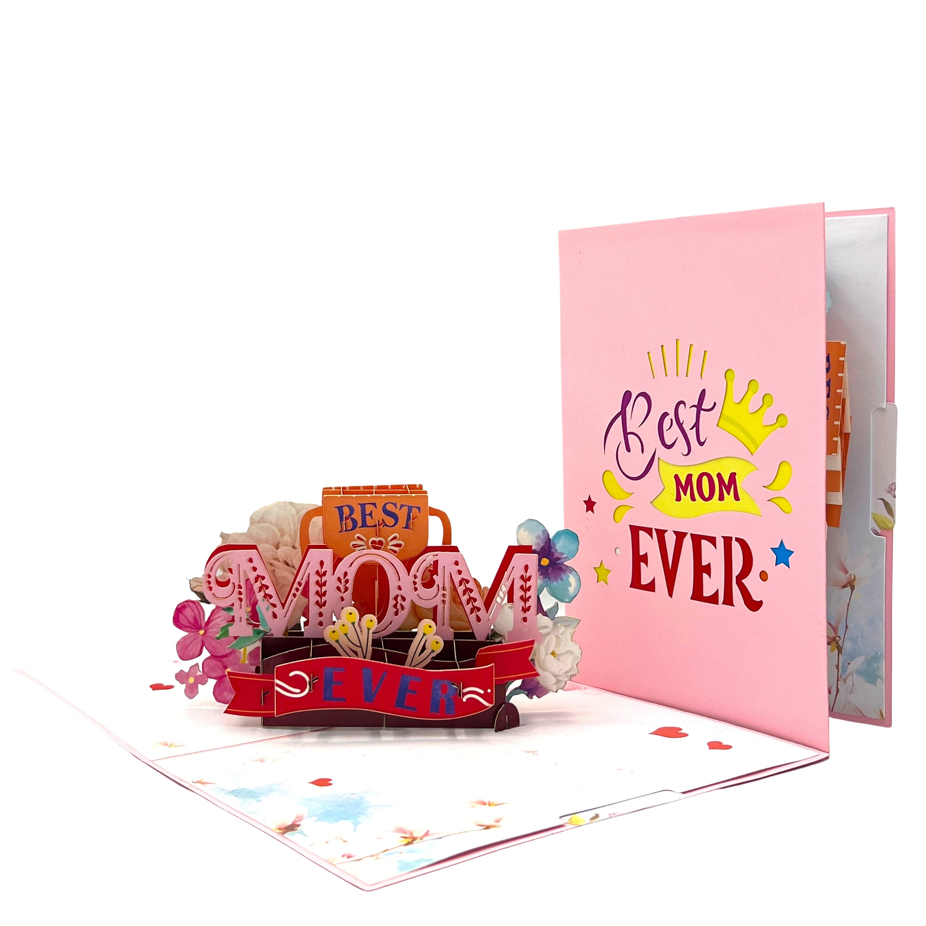 Yeti Best Mom Ever Gift Set for Mom on Mother's day, Pink customized YETI Rambler 20oz Tumbler plus a Pop Up 3D Greeting Card