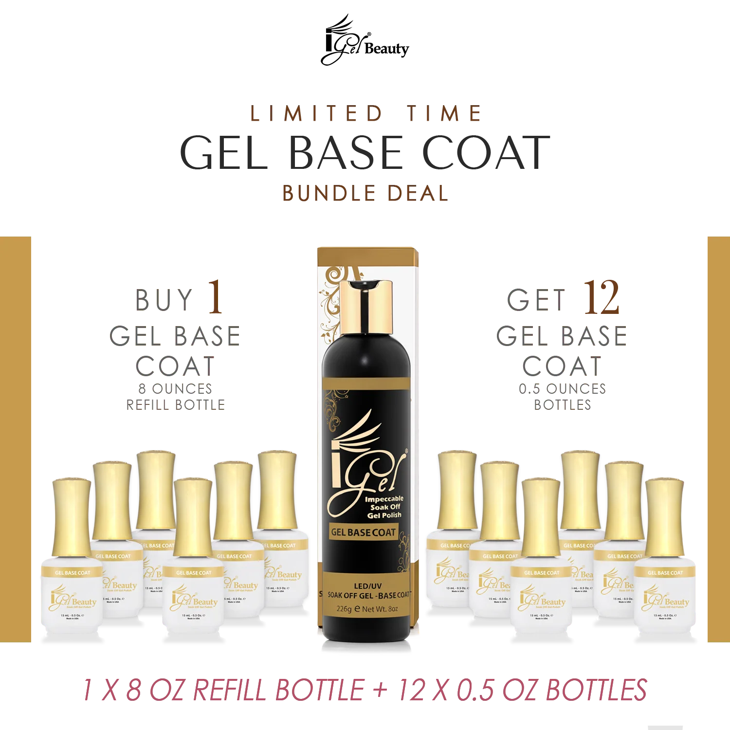 Igel - Refill Bundle Base Coat 8oz + 12 Free 0.5oz Bottles