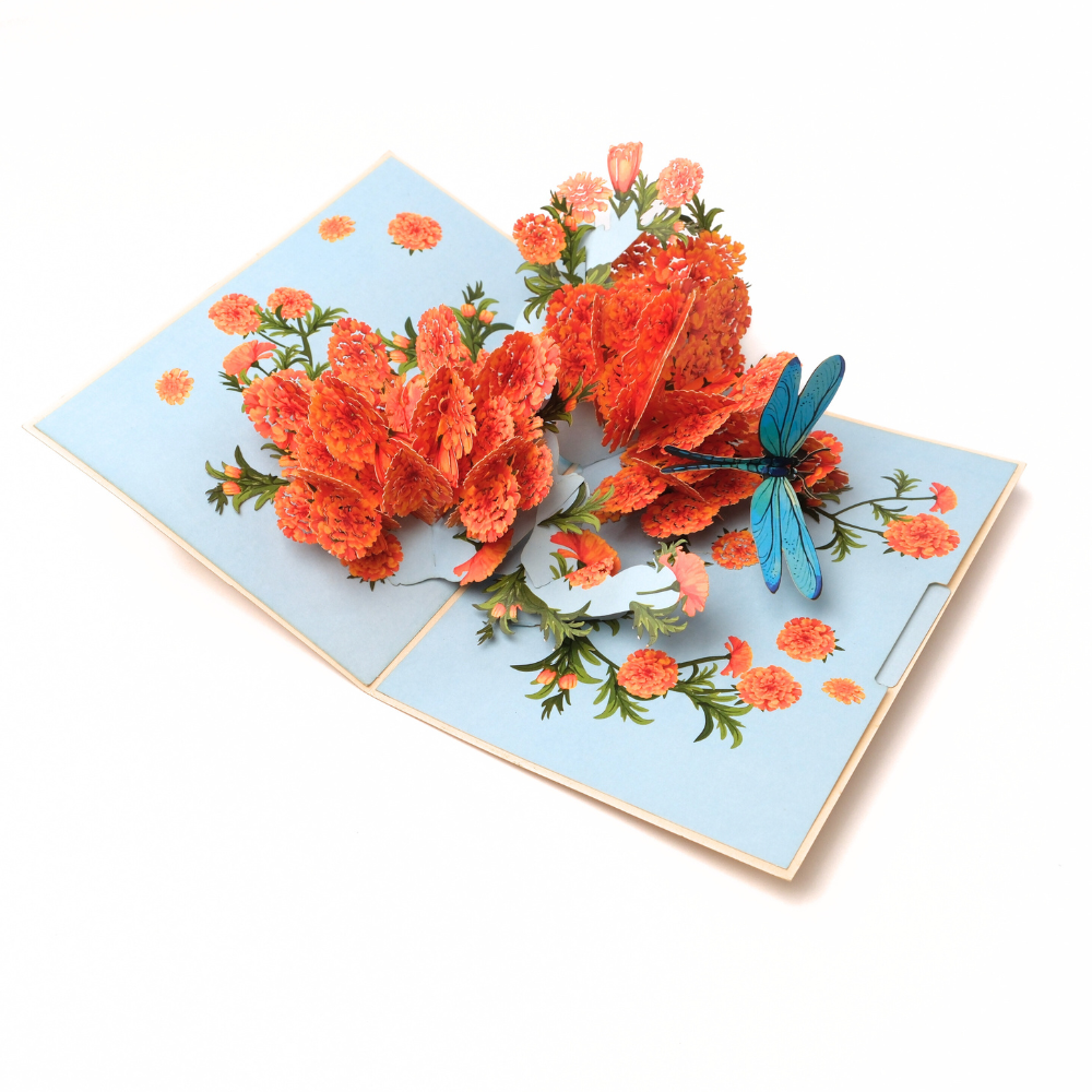 Pop Up Greeting Card Blooming Marigold Autumn Orange Fall Color October Birthday Flower Thank You Card Wild Flower Card Birthday Mom Gift