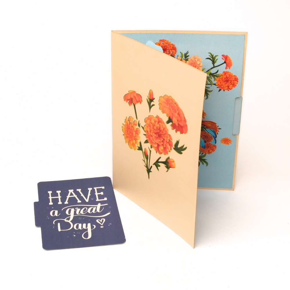 Pop Up Greeting Card Blooming Marigold Autumn Orange Fall Color October Birthday Flower Thank You Card Wild Flower Card Birthday Mom Gift