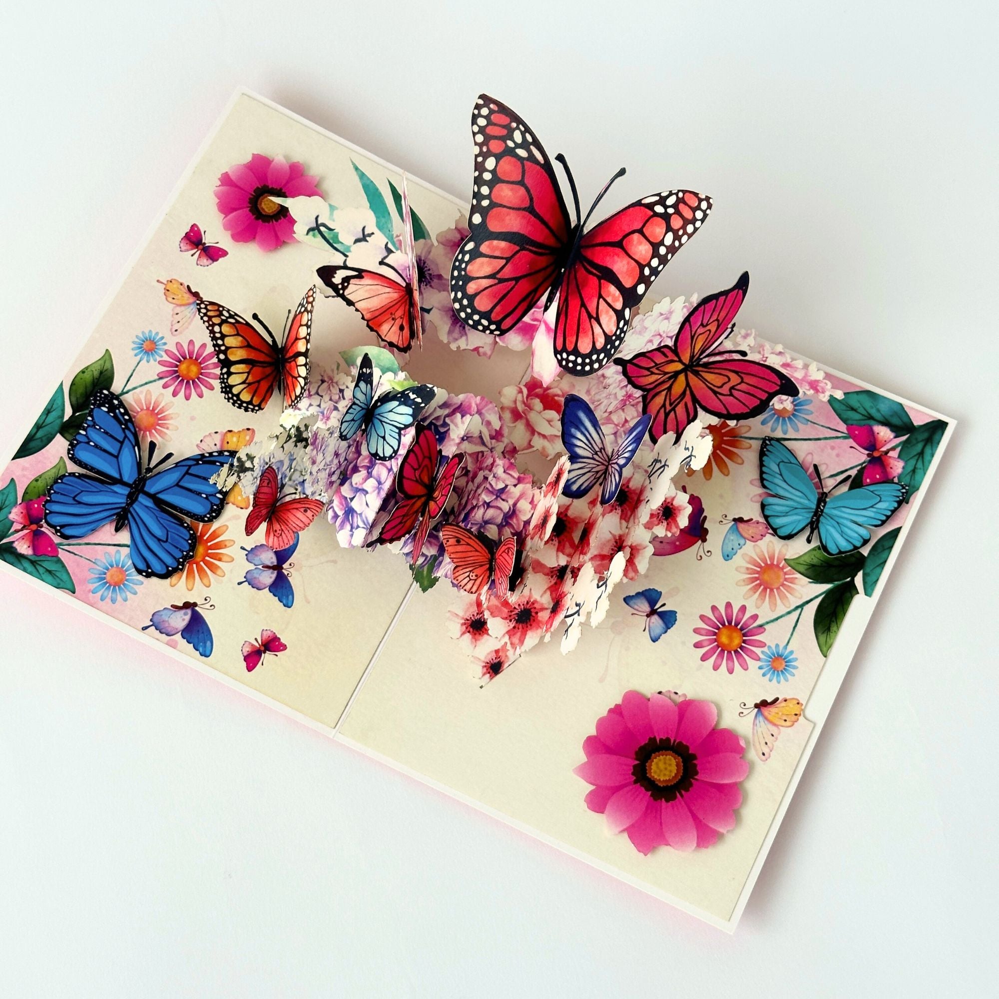 Pop Up Greeting Card Spring Butterfly Flower Blooming Colorful Nature Gift Idea Love Thank You Birthday Family Card for Mom Mother's Day