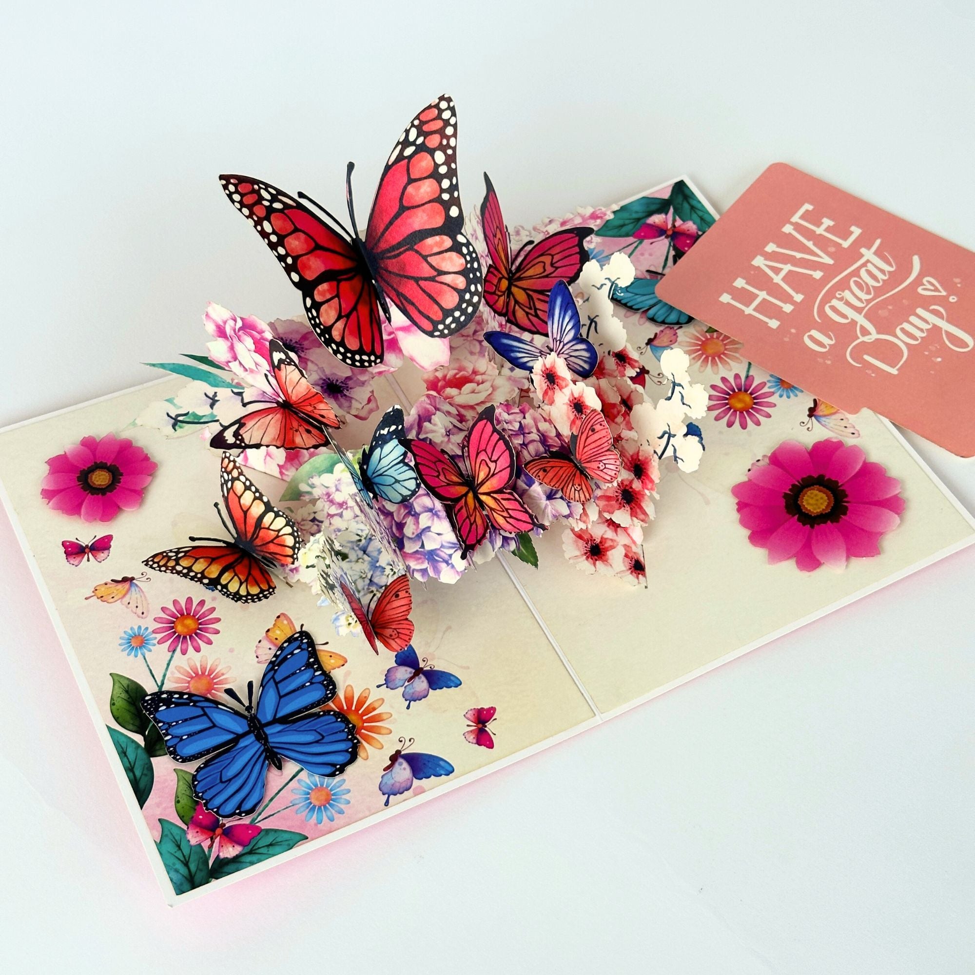 Pop Up Greeting Card Spring Butterfly Flower Blooming Colorful Nature Gift Idea Love Thank You Birthday Family Card for Mom Mother's Day