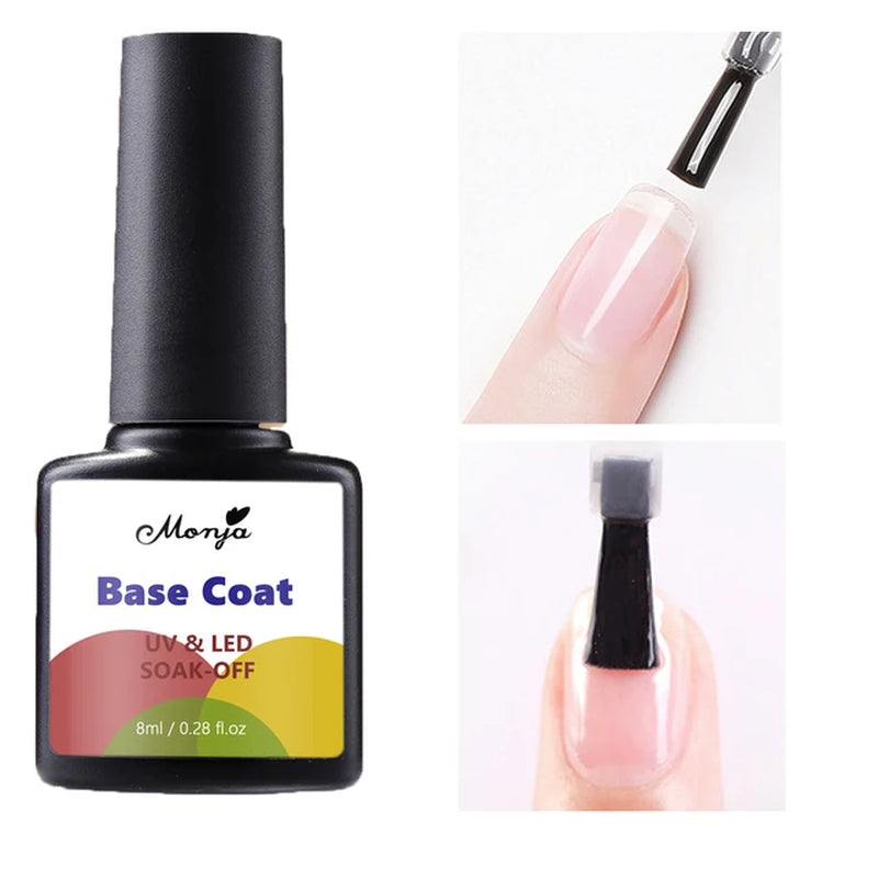 Base Top Coat Gel Nail Polish 0.28 Fl.Oz Transparent/Matt Soak off UV Gel No Wipe Top Coat Long Lasting Gel Lacquer Nail Art