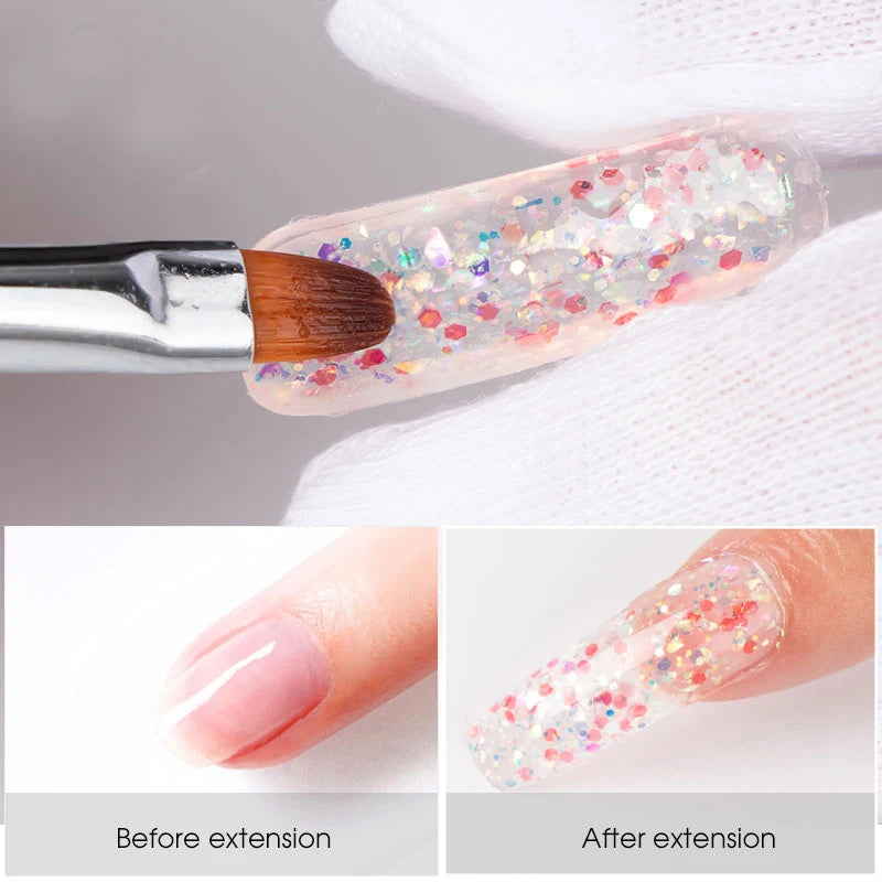 Glitter Poly Nail Gel Extension 15g Gel Polish All for Manicure Poly Building Nail Gel Semi Permanent Soak off Nail Art
