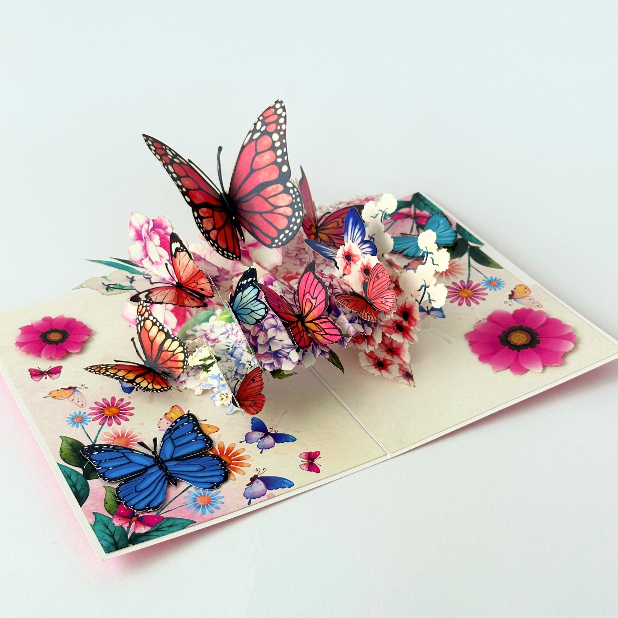 Pop Up Greeting Card Spring Butterfly Flower Blooming Colorful Nature Gift Idea Love Thank You Birthday Family Card for Mom Mother's Day