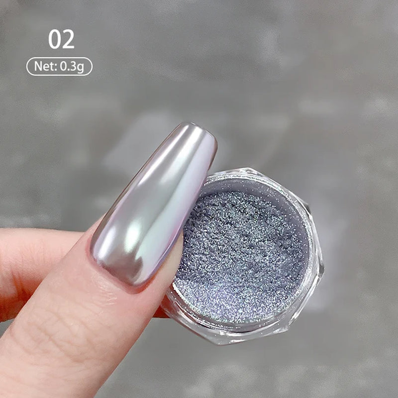 Moonlight Mirror Nail Powder Aurora Silver Glitter Metallic Effect UV Gel Polish Pigment Chrome Nail Decoration