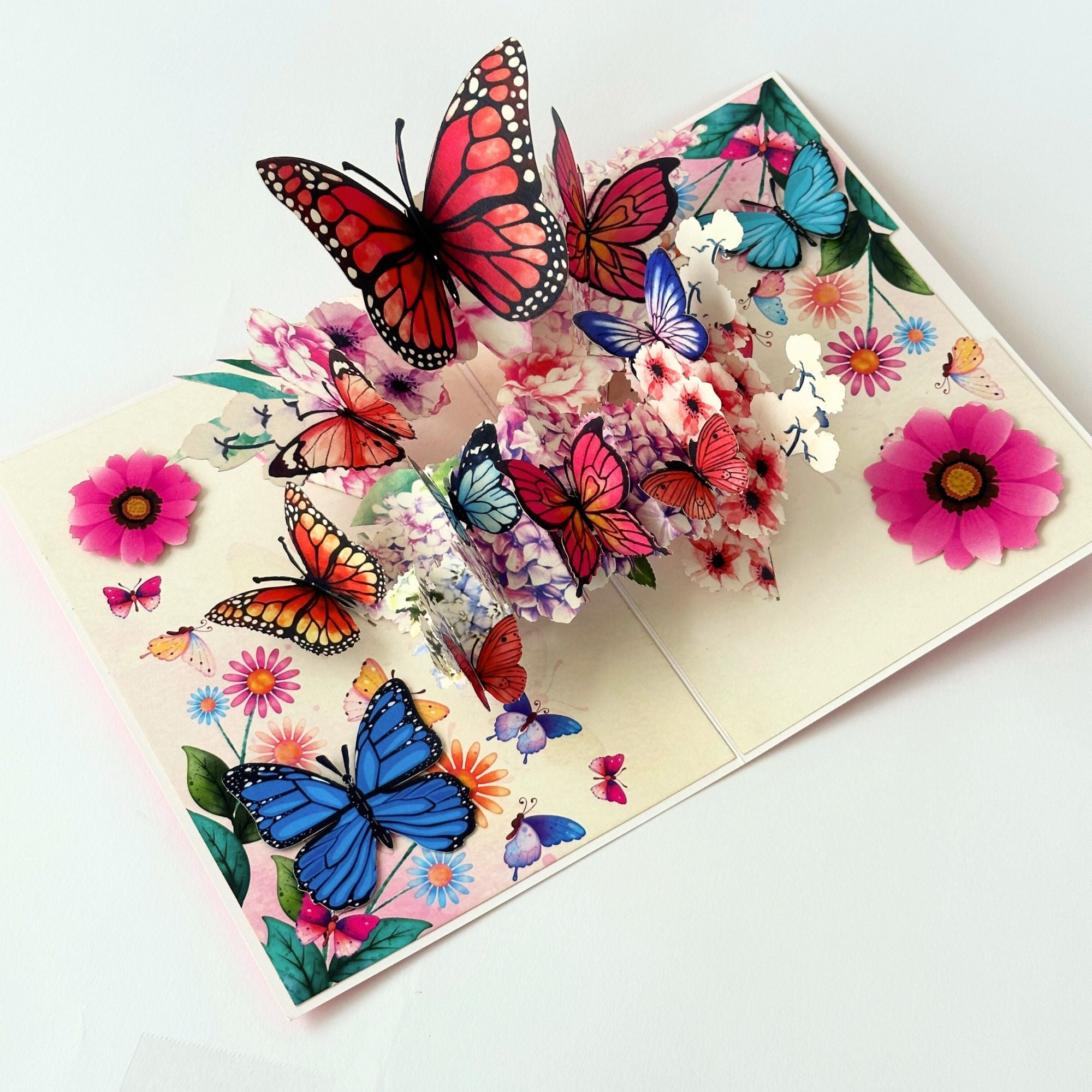Pop Up Greeting Card Spring Butterfly Flower Blooming Colorful Nature Gift Idea Love Thank You Birthday Family Card for Mom Mother's Day