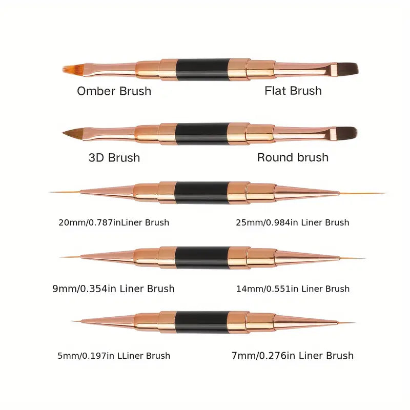 Nail Art Dual End Brush (Set 5pcs)