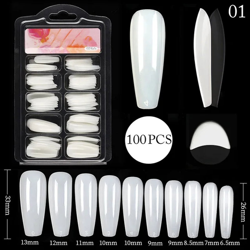 Clear and White Nails Tips Short and Long Shaped Tip 100Pcs/Box