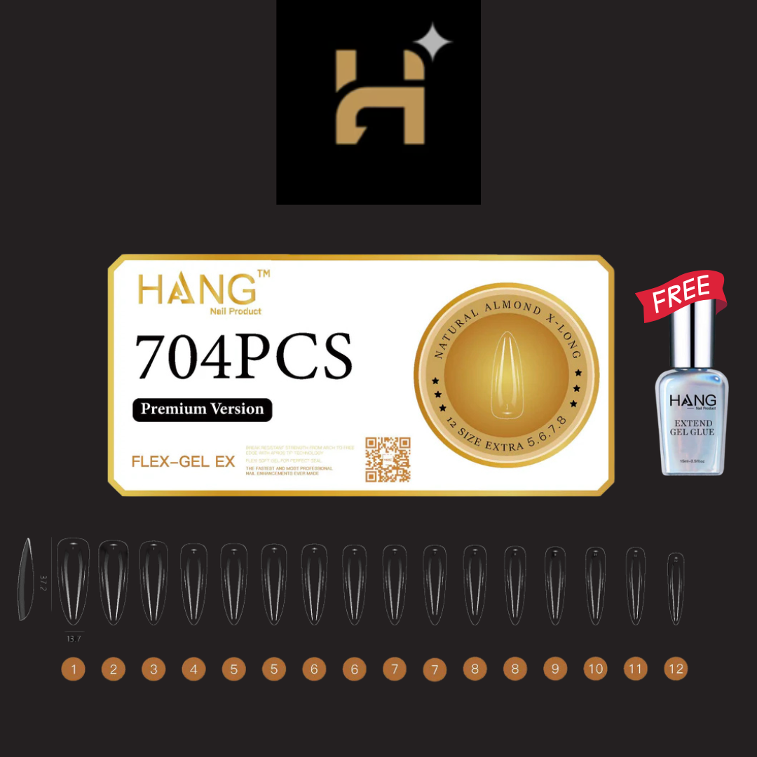 Hang Premium Flex-Gel X Natural Almond ( XS – XL ) / Free 1 Hang Extend On Gel 0.5oz