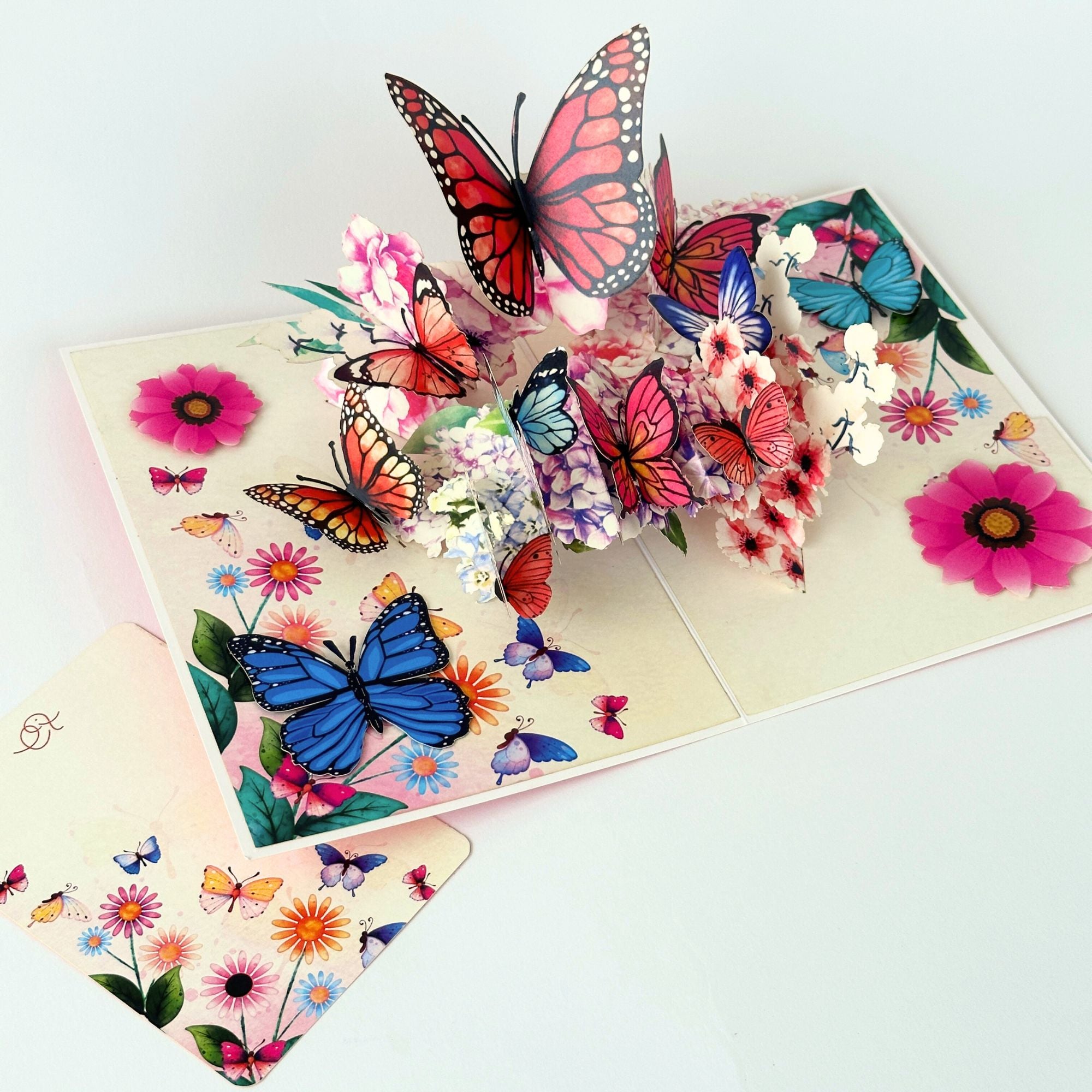 Pop Up Greeting Card Spring Butterfly Flower Blooming Colorful Nature Gift Idea Love Thank You Birthday Family Card for Mom Mother's Day