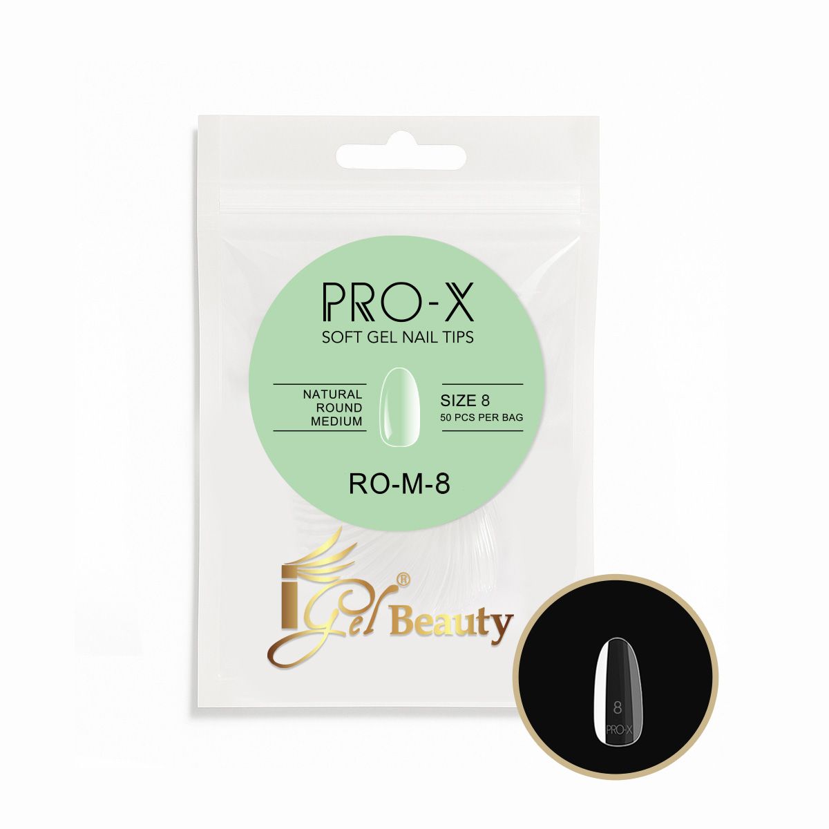 iGel PRO-X Soft Gel Nail Tips 23 - Natural Round Medium Size 00-9 (Refill Bag)