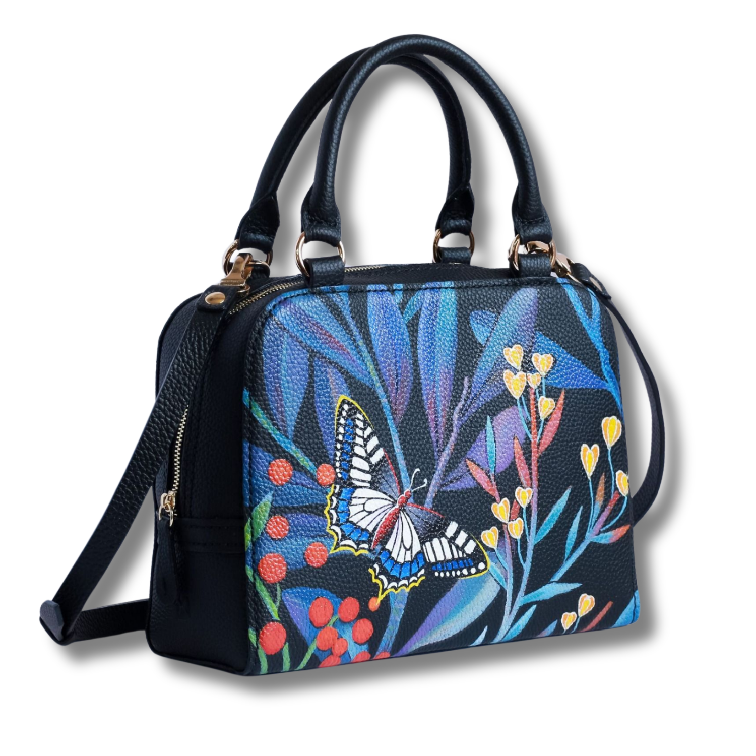 Bloom Medium Shoulder Bag Zipper Closure Custom Hand-Painted