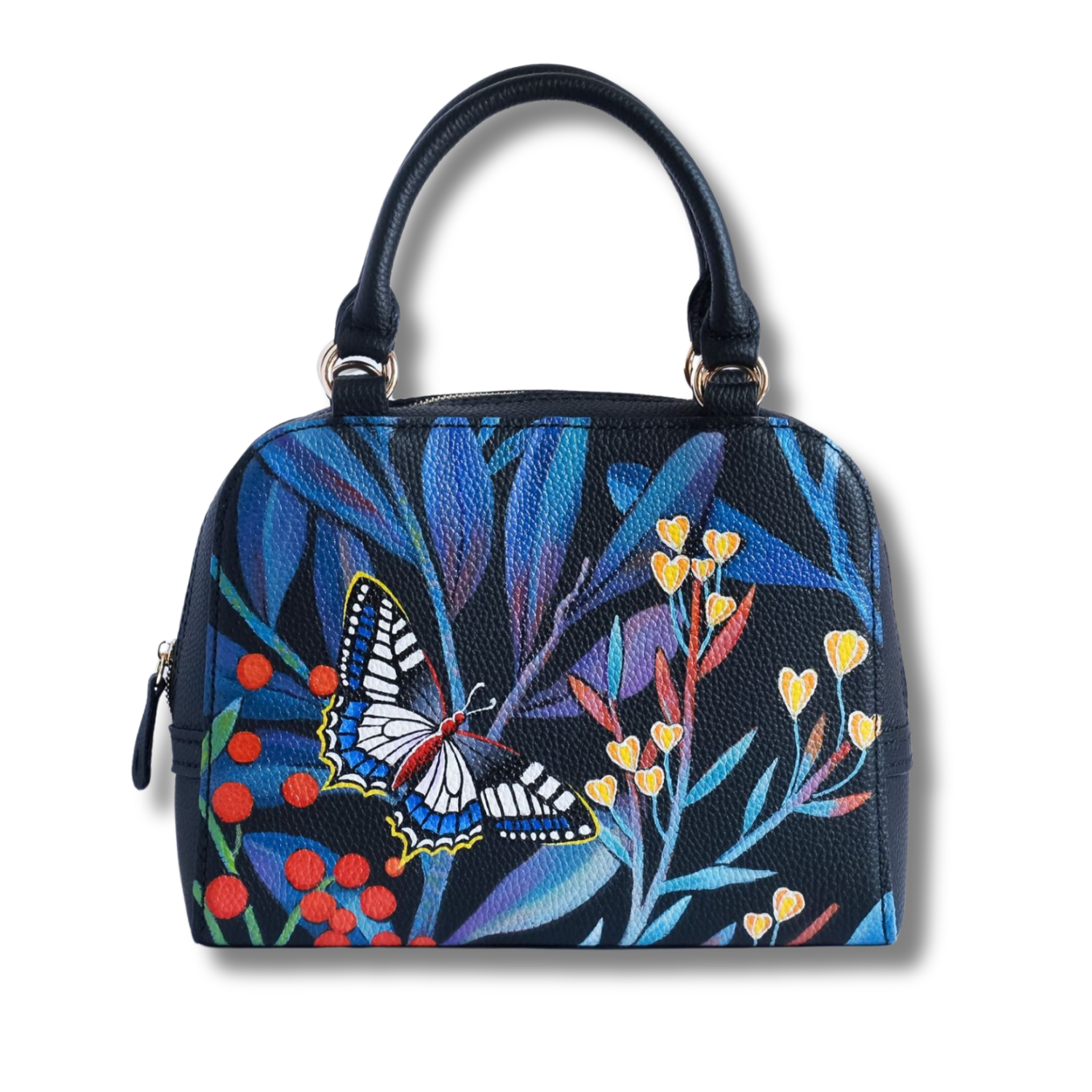 Bloom Medium Shoulder Bag Zipper Closure Custom Hand-Painted