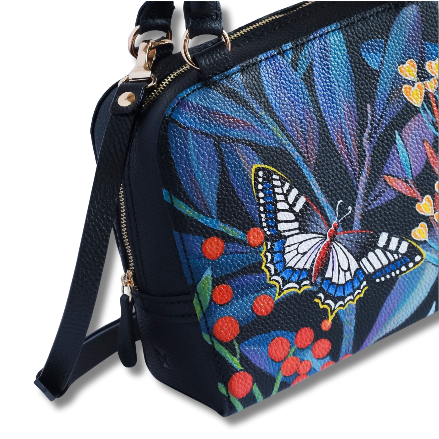 Bloom Medium Shoulder Bag Zipper Closure Custom Hand-Painted